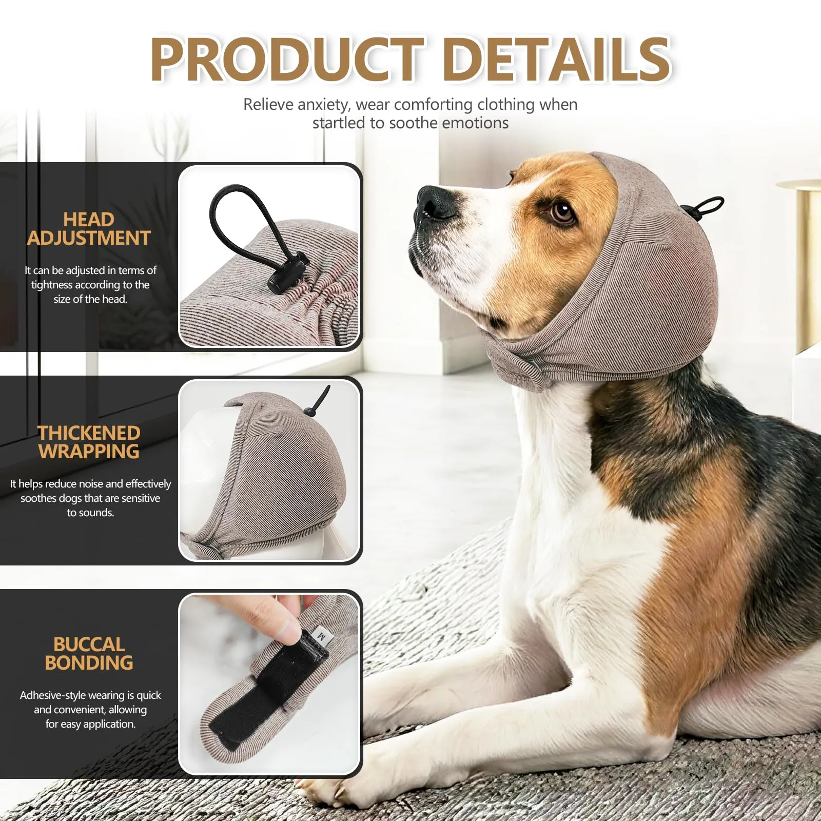 Duuclume Paraorecchie Calmanti per Cani, Copertura Regolabile Anti-Ansia e Rumore (Khaki, L) - immagine 5