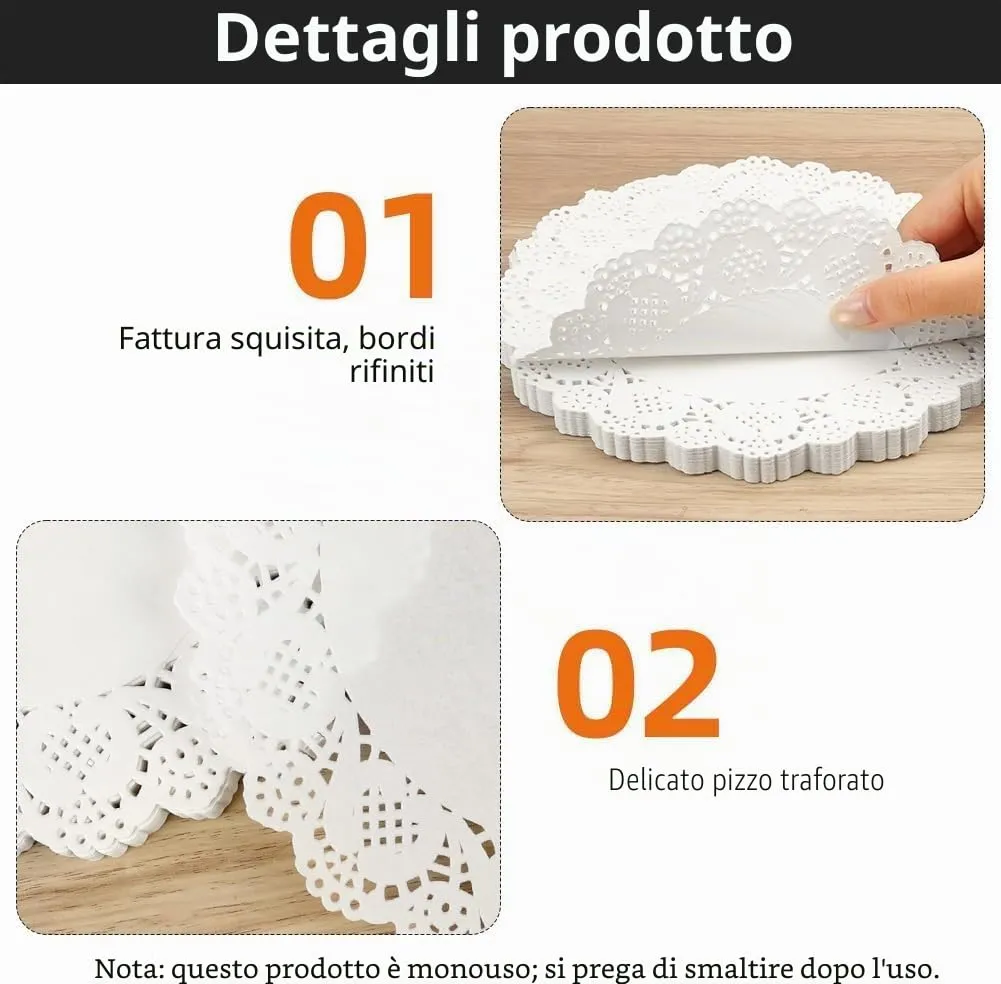 Tyenaza Centrini di Carta Pizzo Bianchi, 180 Pezzi, 10.5'' - immagine 6