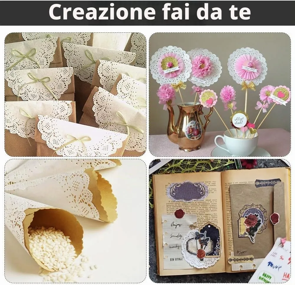 Tyenaza Centrini di Carta Pizzo Bianchi, 180 Pezzi, 10.5'' - immagine 8