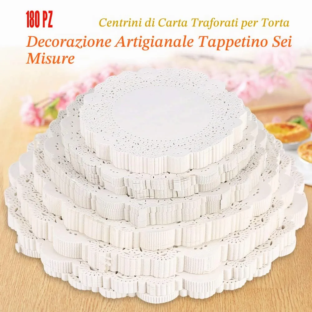Tyenaza Centrini di Carta Pizzo Bianchi, 180 Pezzi, 10.5'' - immagine 9