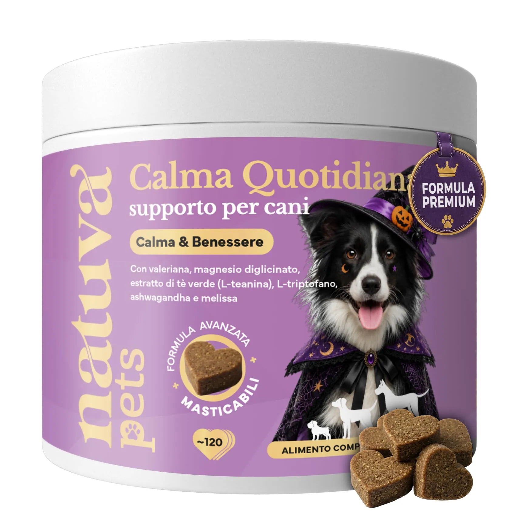 Natuva Pets Calmante per Cani, 120 Bocconcini Masticabili Antistress - immagine 1