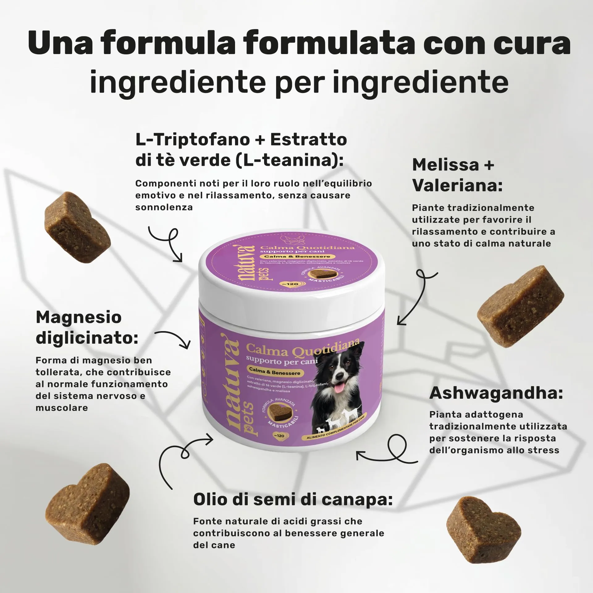 Natuva Pets Calmante per Cani, 120 Bocconcini Masticabili Antistress - immagine 3