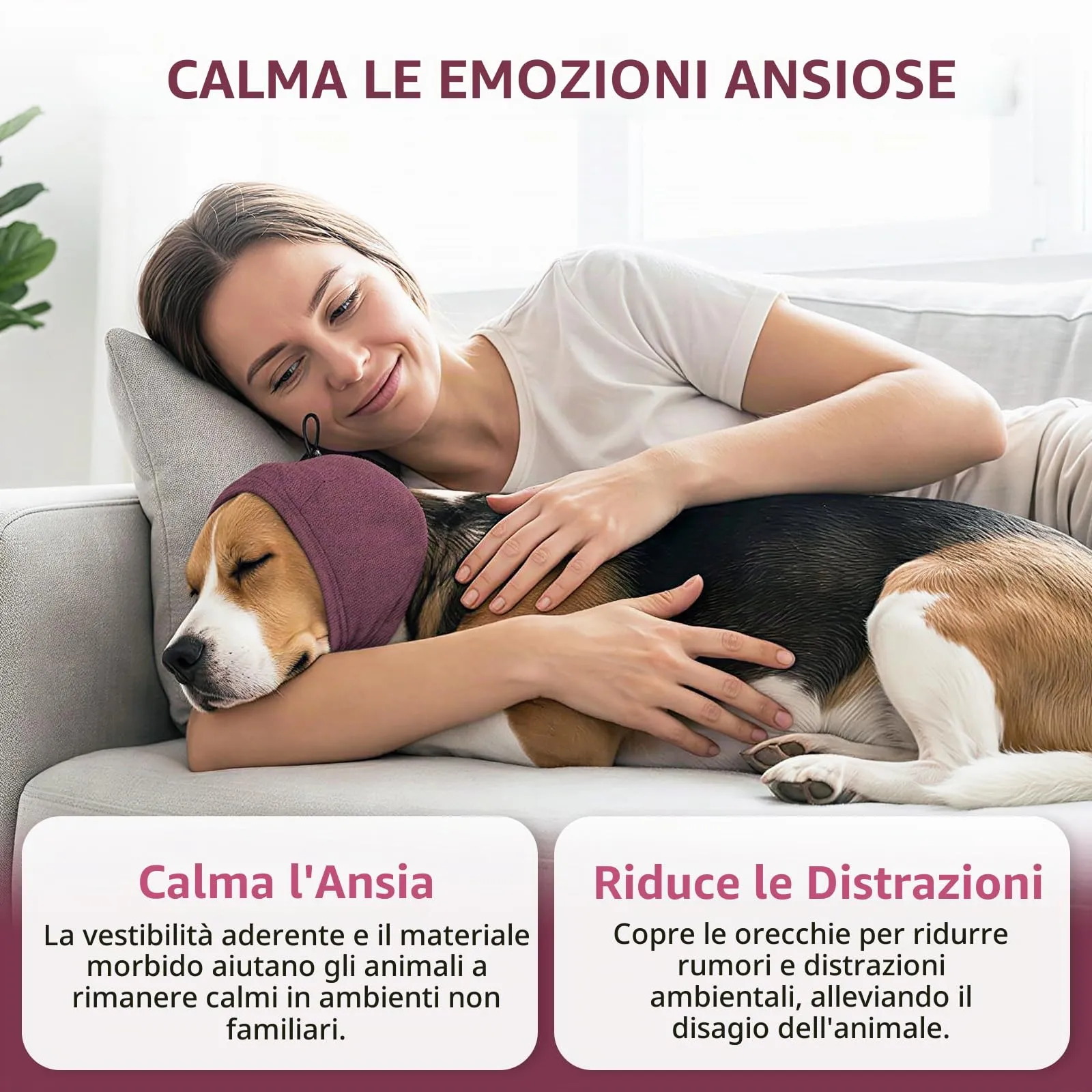 Duuclume Paraorecchie Calmanti per Cani, Copertura Regolabile per Ansia e Rumori, Rosso, L - immagine 3