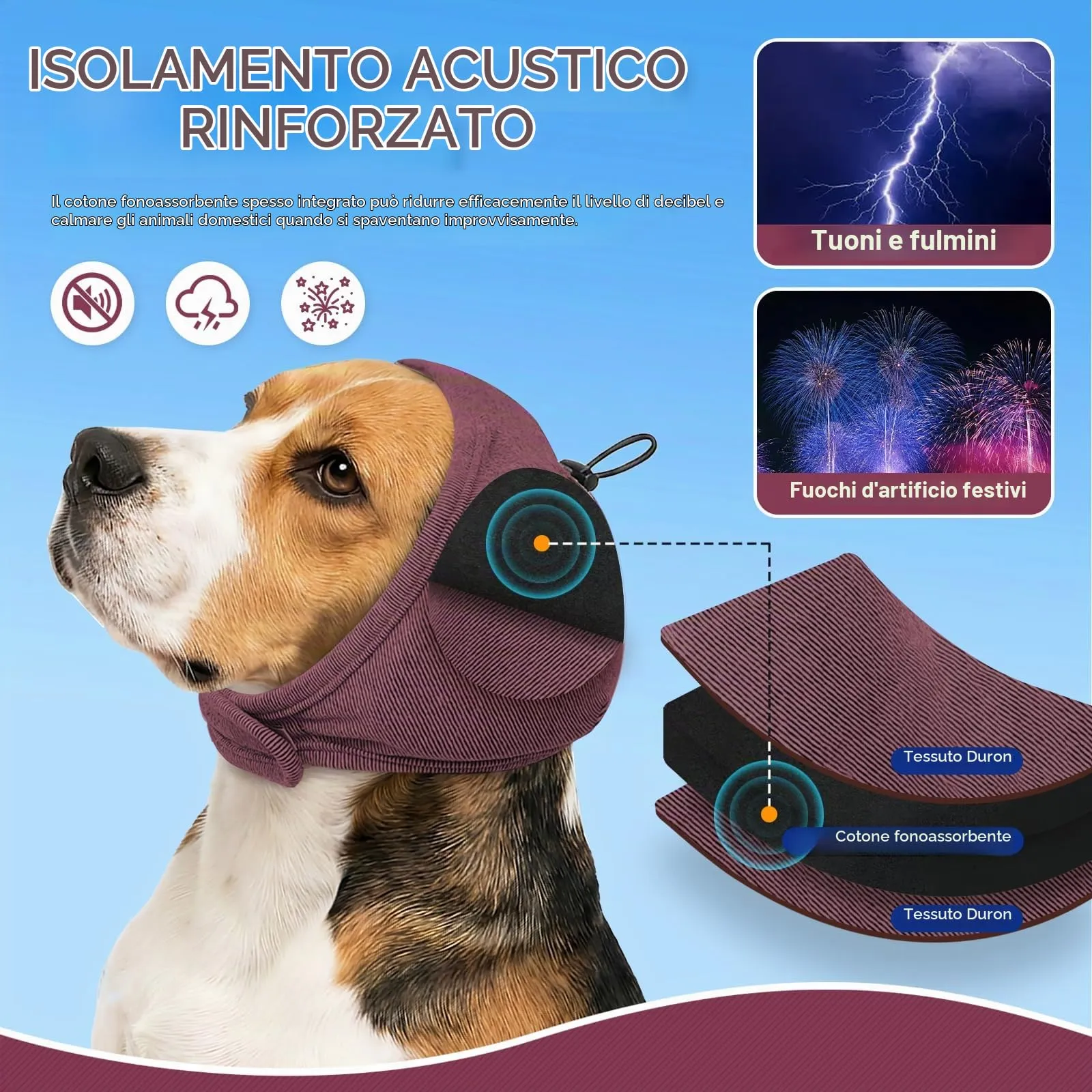 Duuclume Paraorecchie Calmanti per Cani, Copertura Regolabile per Ansia e Rumori, Rosso, L - immagine 4