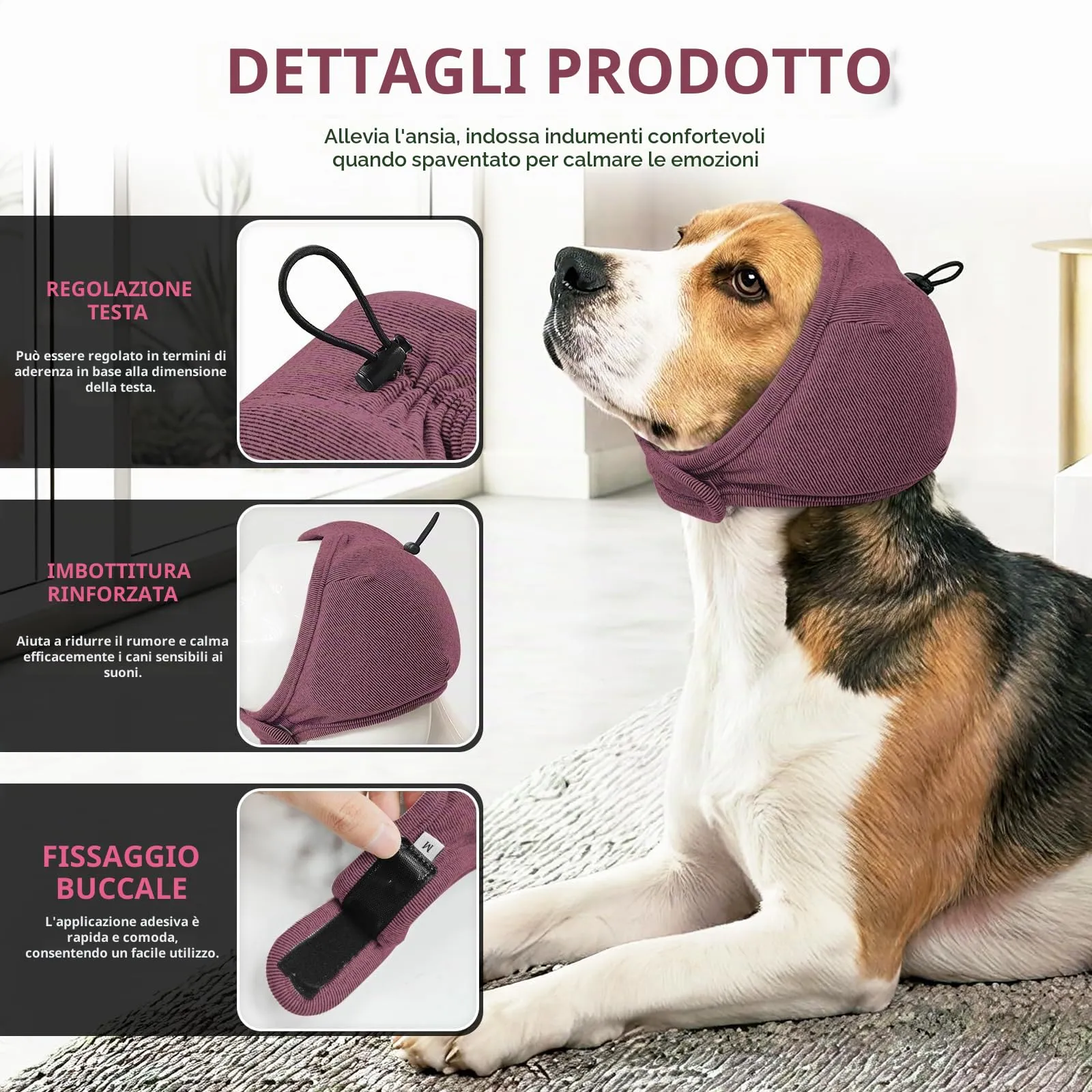 Duuclume Paraorecchie Calmanti per Cani, Copertura Regolabile per Ansia e Rumori, Rosso, L - immagine 5