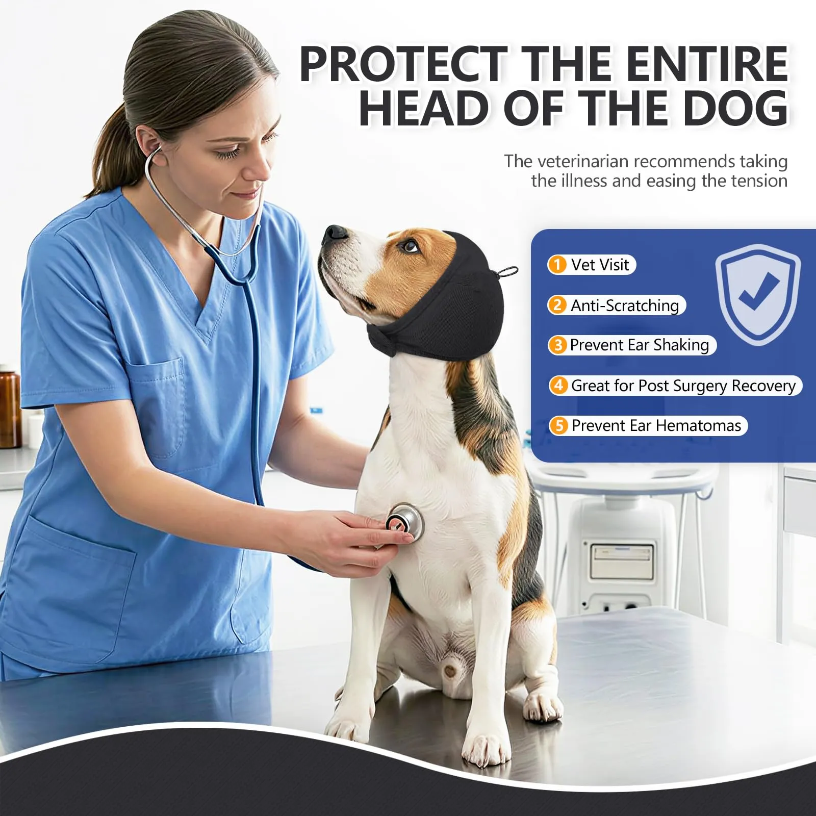 Duuclume Paraorecchie Calmanti per Cani, Copertura Regolabile Anti-Ansia (Black, S) - immagine 2