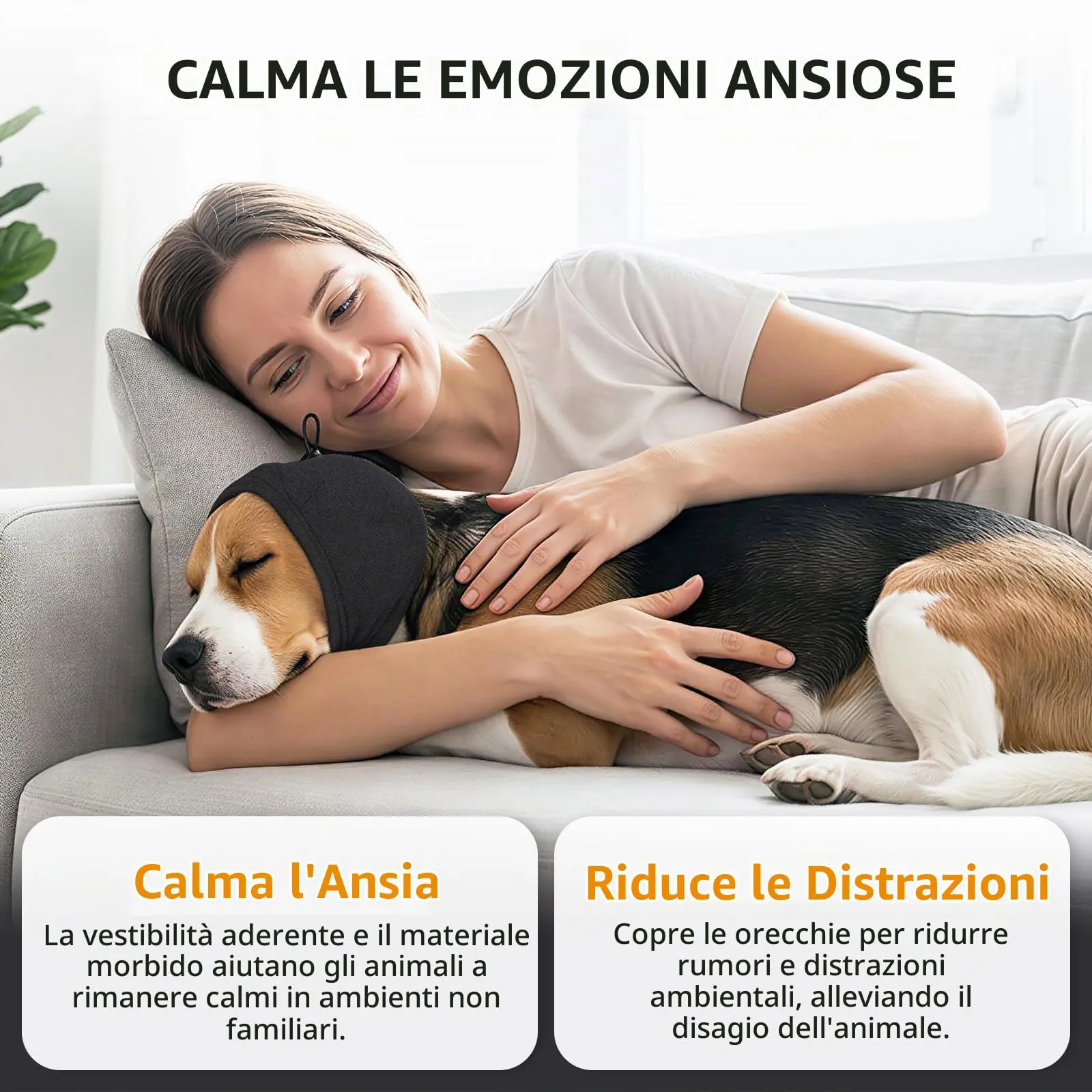 Duuclume Paraorecchie Calmanti per Cani, Copertura Regolabile Anti-Ansia (Black, S) - immagine 3