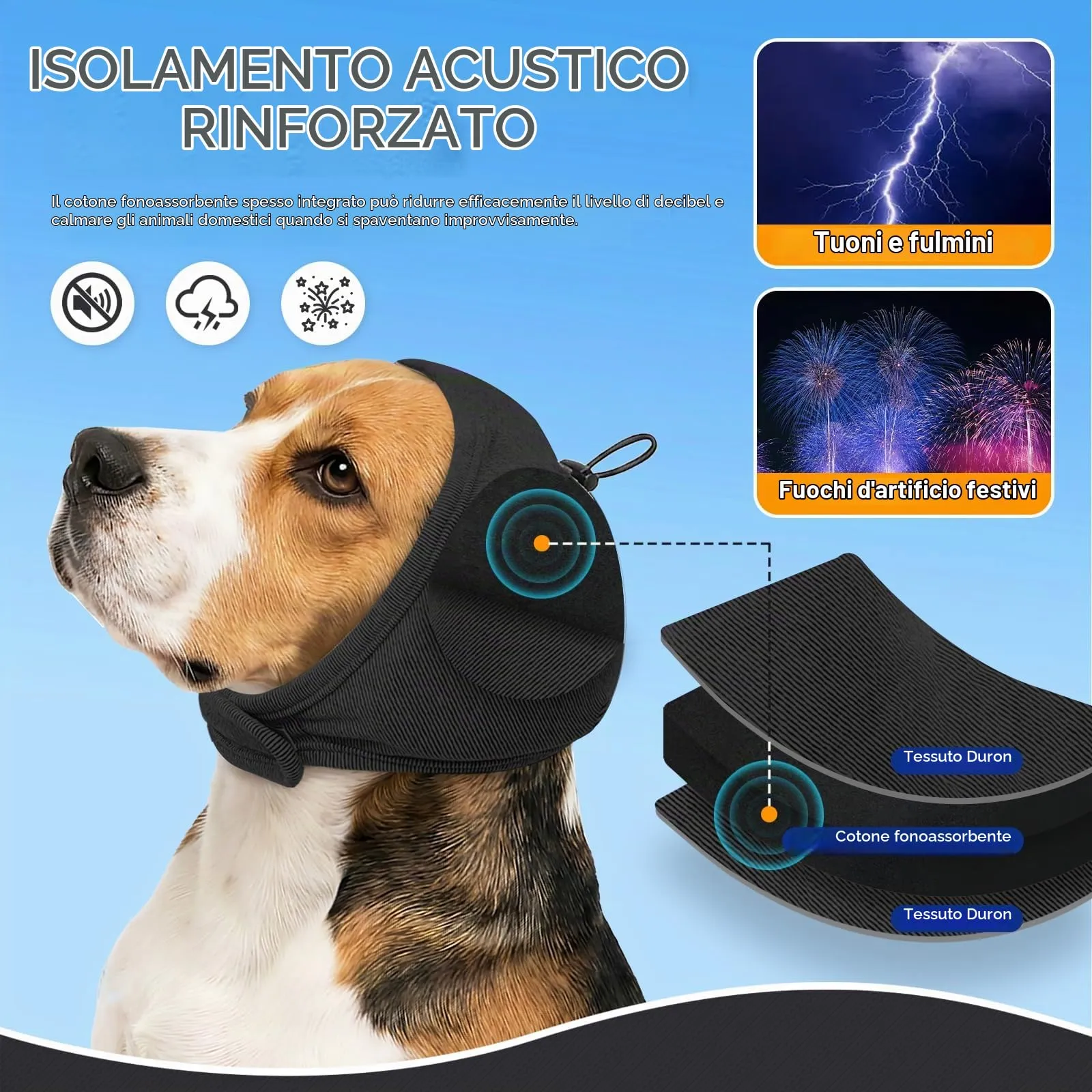 Duuclume Paraorecchie Calmanti per Cani, Copertura Regolabile Anti-Ansia (Black, S) - immagine 4