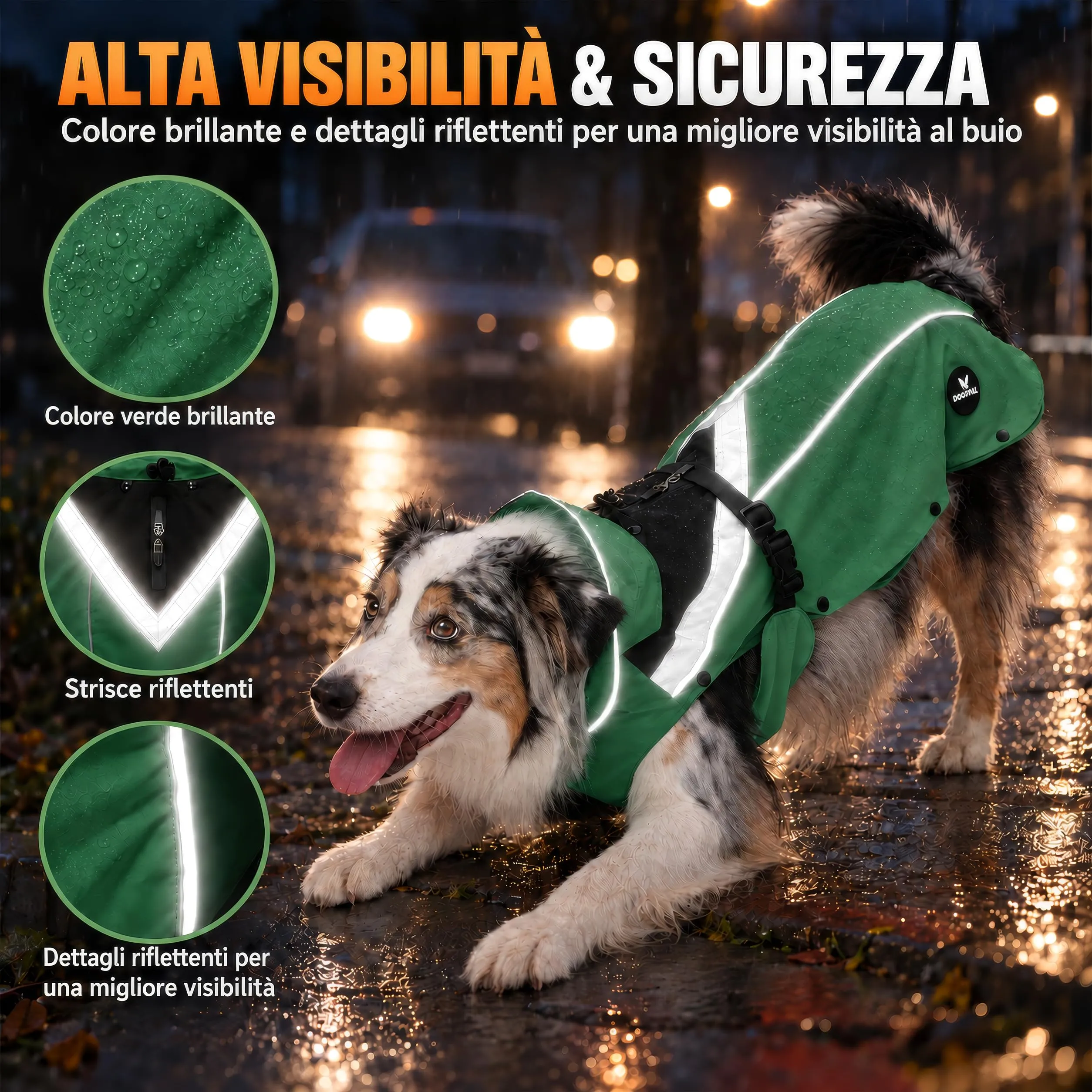 DOGOPAL Cappotto per cani 2 in 1 impermeabile con pile rimovibile, verde, XL - immagine 4