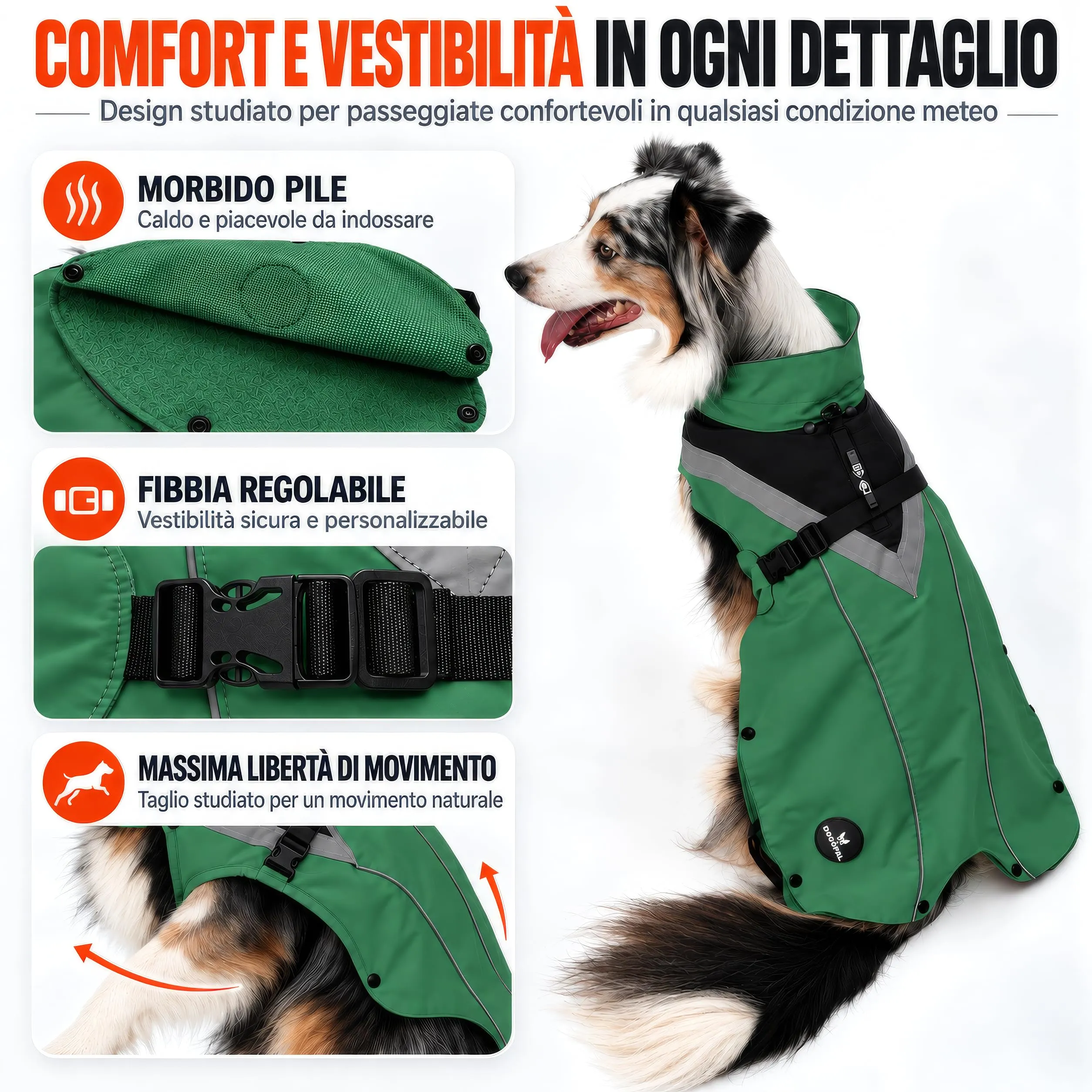 DOGOPAL Cappotto per cani 2 in 1 impermeabile con pile rimovibile, verde, XL - immagine 8