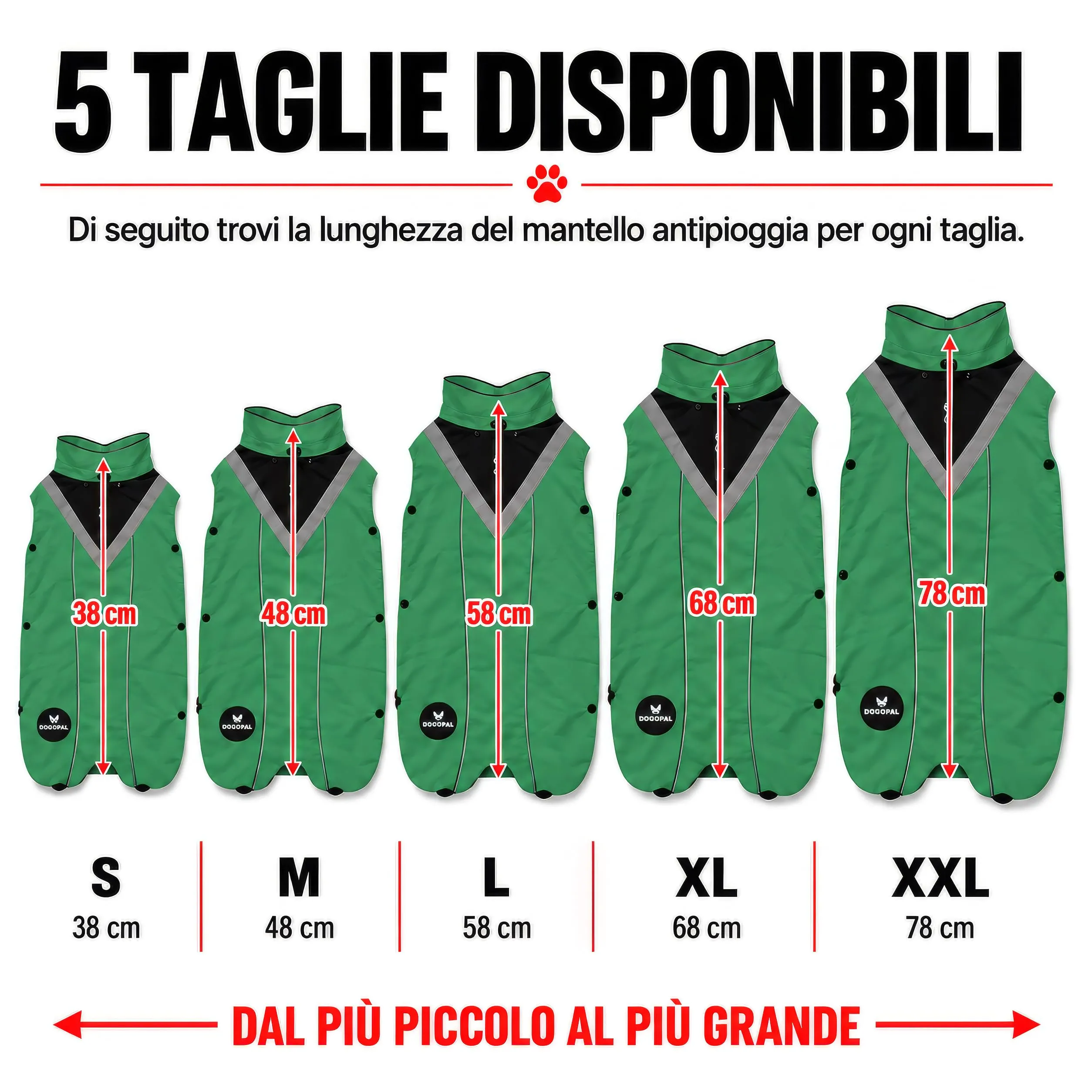 DOGOPAL Cappotto impermeabile per cani 2 in 1 con pile rimovibile, Verde, S - immagine 5