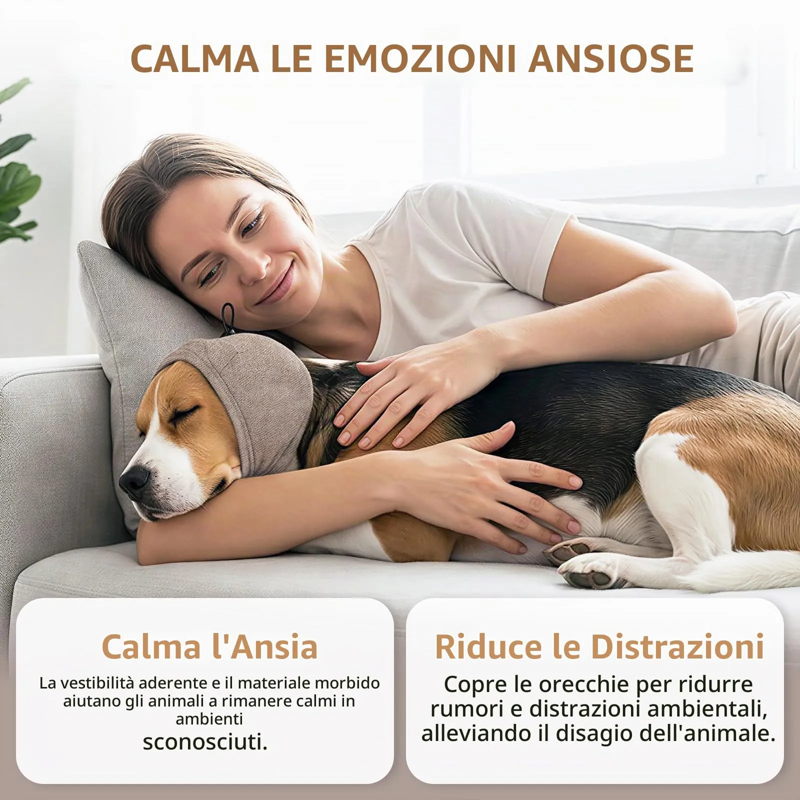 Duuclume Paraorecchie Calmanti per Cani, Copertura Regolabile Anti-Ansia e Rumore (Khaki, M) - immagine 3