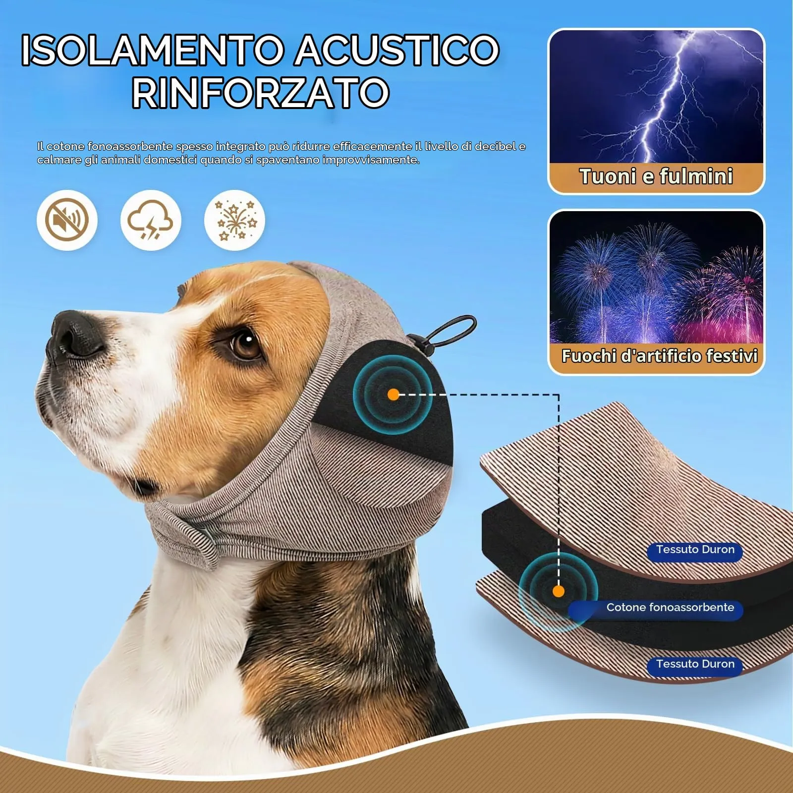 Duuclume Paraorecchie Calmanti per Cani, Copertura Regolabile Anti-Ansia e Rumore (Khaki, M) - immagine 4