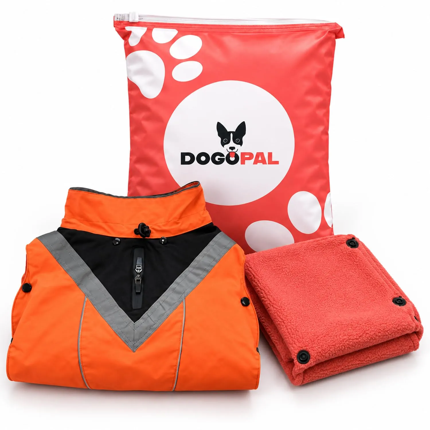 DOGOPAL Cappotto Impermeabile per Cani 2in1 All Weather con Fodera in Pile Rimovibile e Dettagli Riflettenti, Arancione, S - immagine 10