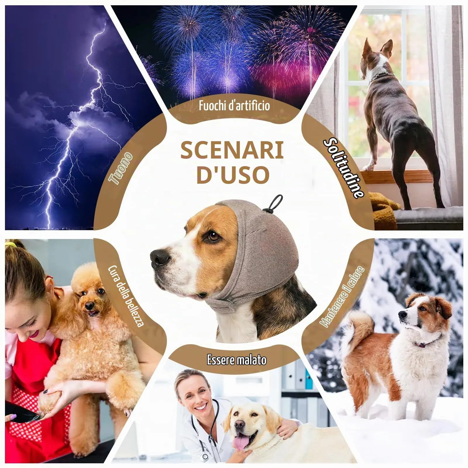 Duuclume Paraorecchie Calmanti per Cani, Copertura Regolabile Anti-ansia e Rumore (Khaki, S) - immagine 8