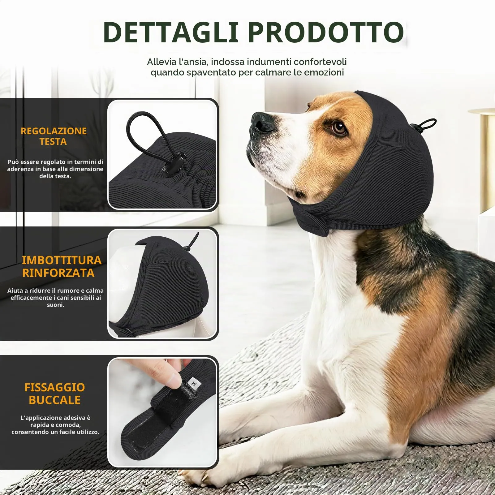 Duuclume Paraorecchie Calmanti per Cani, Copertura Regolabile Anti-ansia (Black, L) - immagine 6