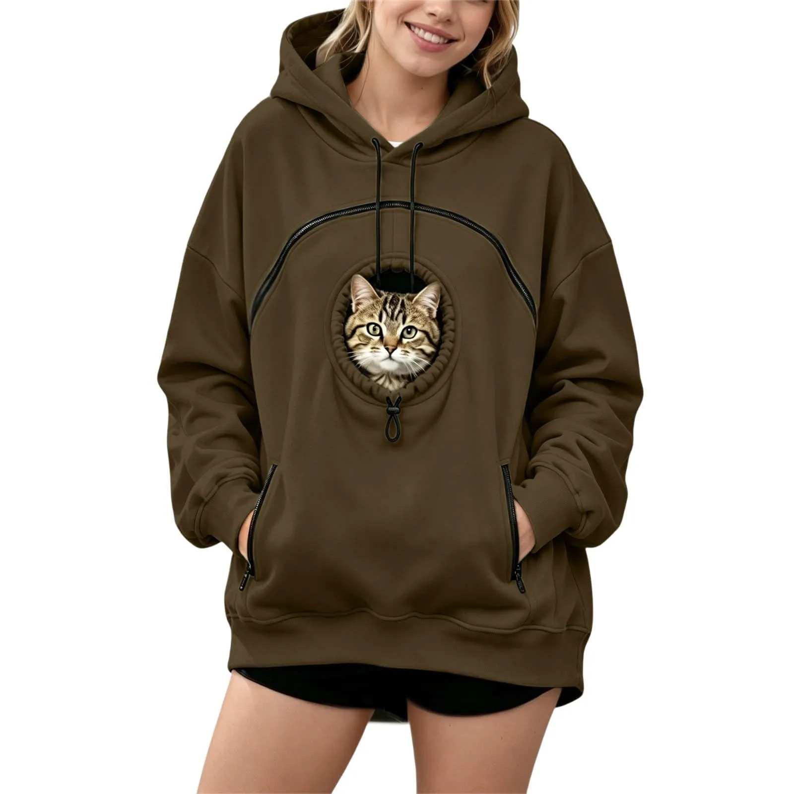 Generico Felpa con Cappuccio e Tasca per Gatti e Piccoli Cani, XL, Argento - immagine 1