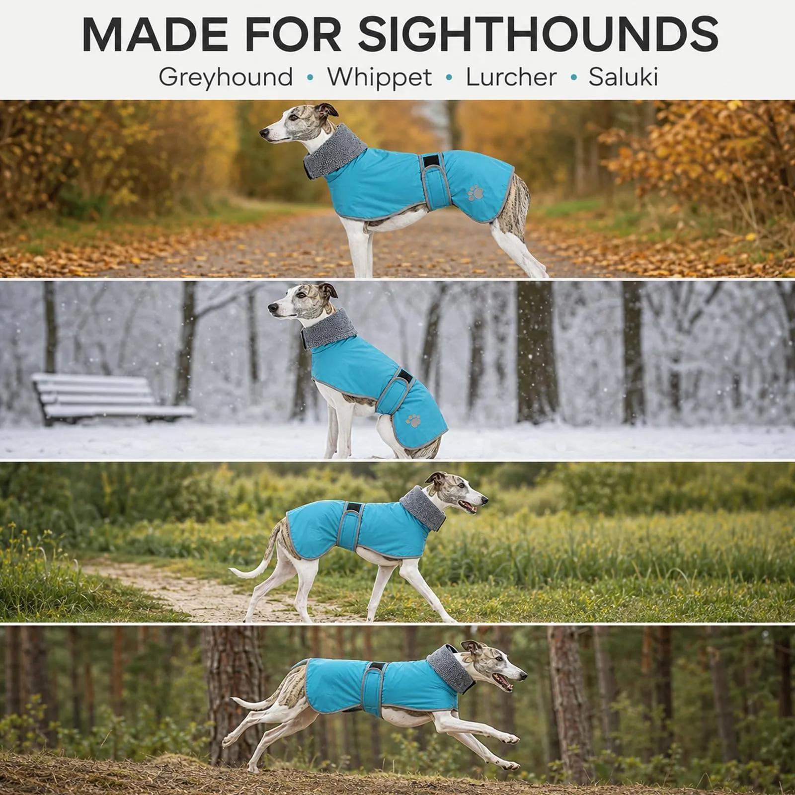 Geyecete Cappotto Impermeabile per Whippet e Levriero, Blu Cielo, 3XL - immagine 6