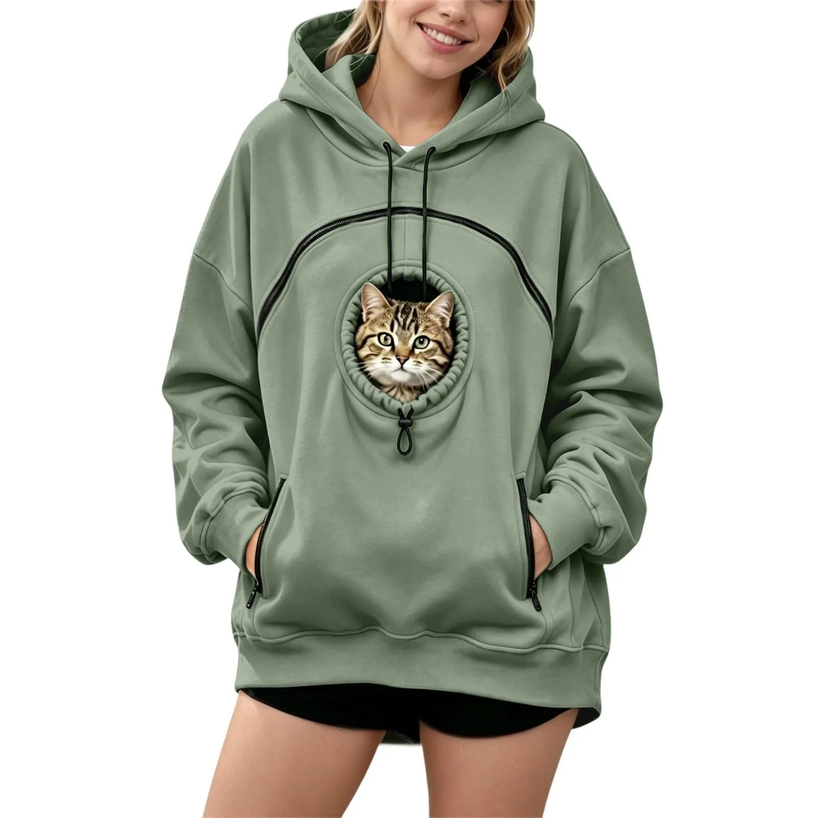 Generico Felpa con Cappuccio e Tasca per Gatti e Cani Piccoli, Mint Green, XXXL - immagine 1