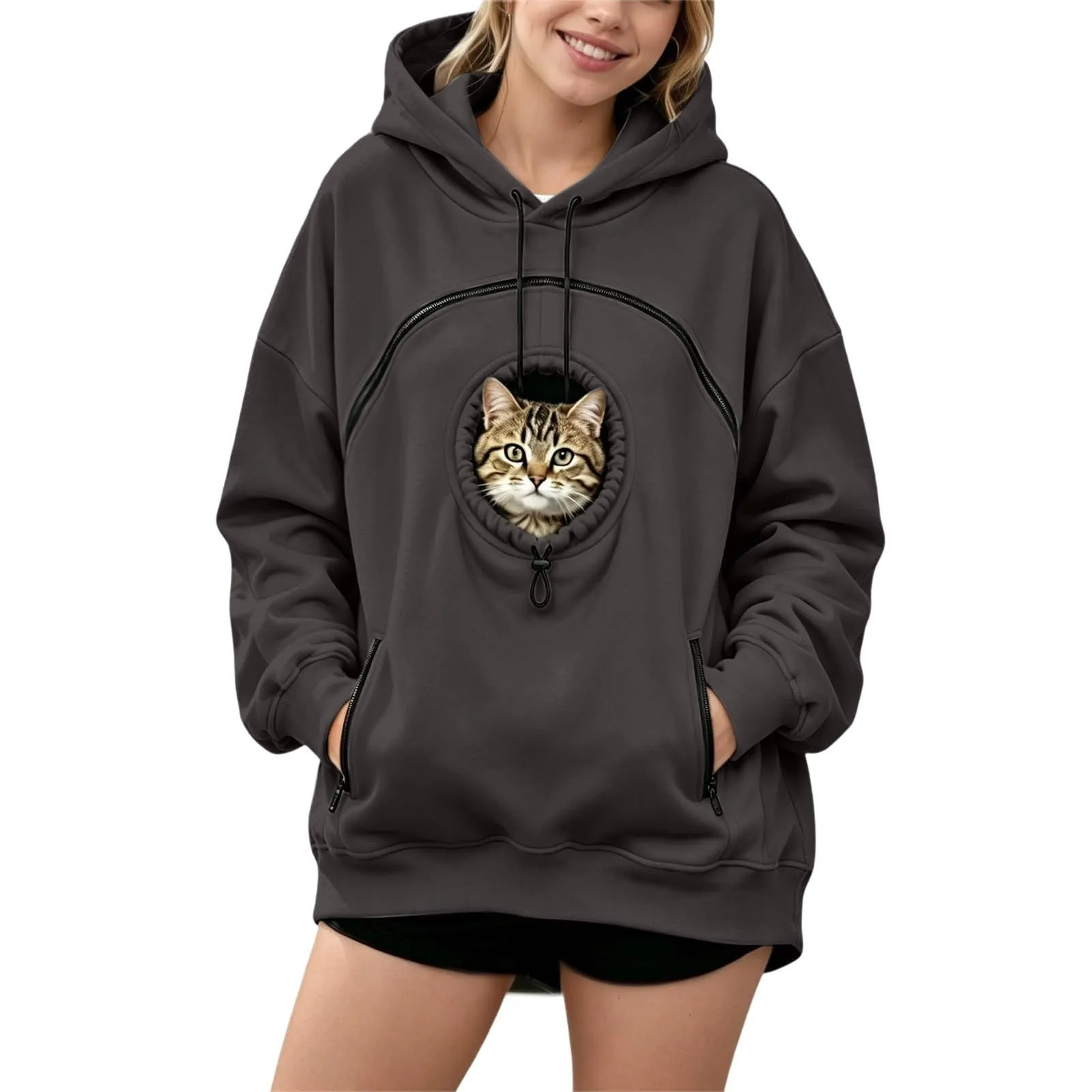 Generico Felpa con Cappuccio e Tasca per Gatti e Cani Piccoli, Dark Gray, XL - immagine 1