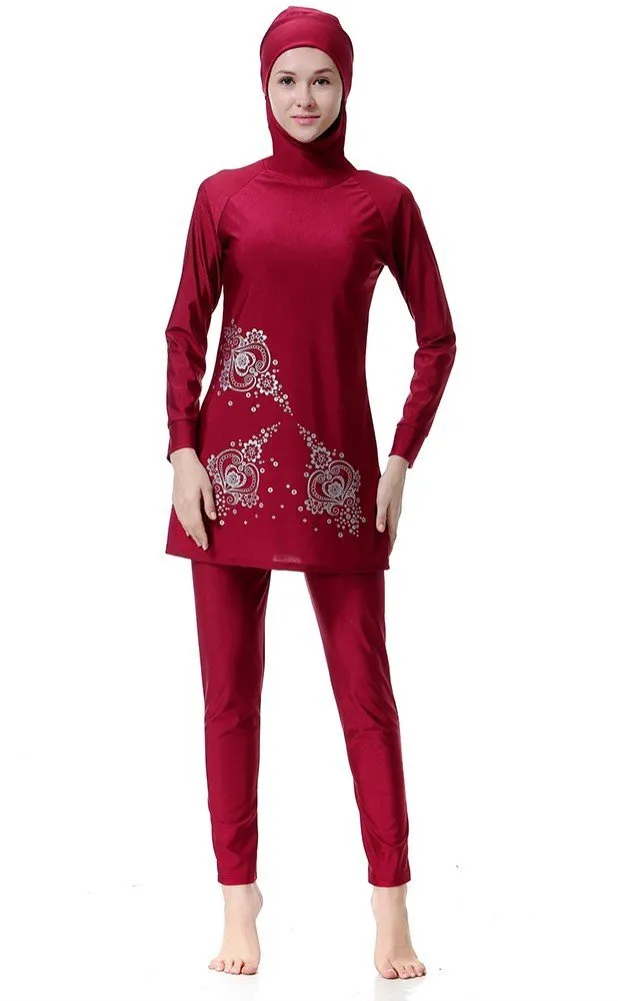 WOWDECOR Burkini Swimwear for Women, Wine Red, XL (Height: 5'4"-5'7") - immagine 1