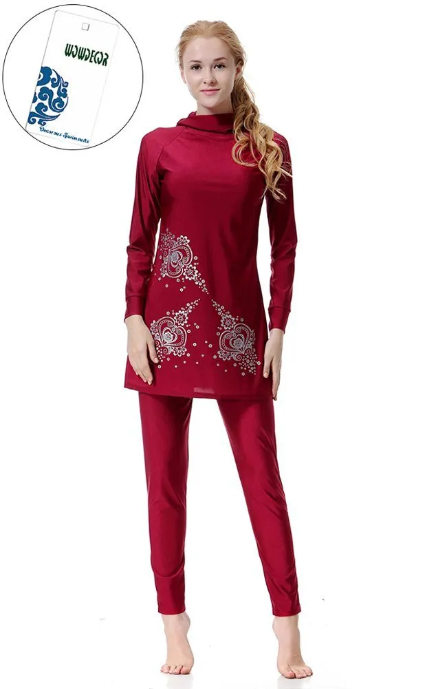 WOWDECOR Burkini Swimwear for Women, Wine Red, XL (Height: 5'4"-5'7") - immagine 4