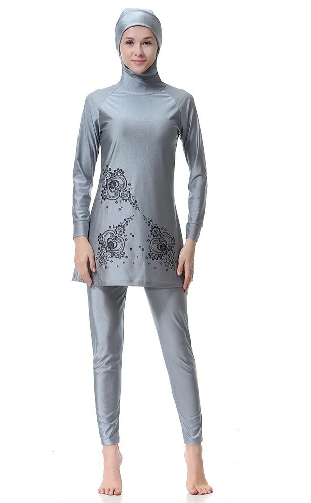 WOWDECOR Burkini Muslim Swimwear for Women, Grey, XL(Height: 5'4"-5'7") - immagine 1