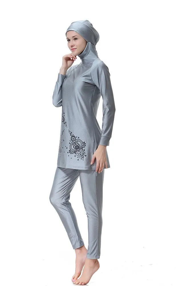 WOWDECOR Burkini Costume da Bagno Islamico Copertura Completa per Donne, Grigio, L - immagine 2