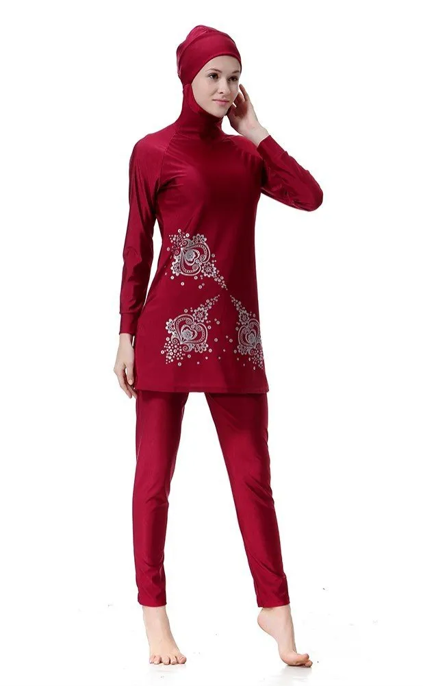 WOWDECOR Burkini Costume da bagno islamico per donne, Rosso vinaccia, 3XL(Height: 5'7"-6'2") - immagine 2