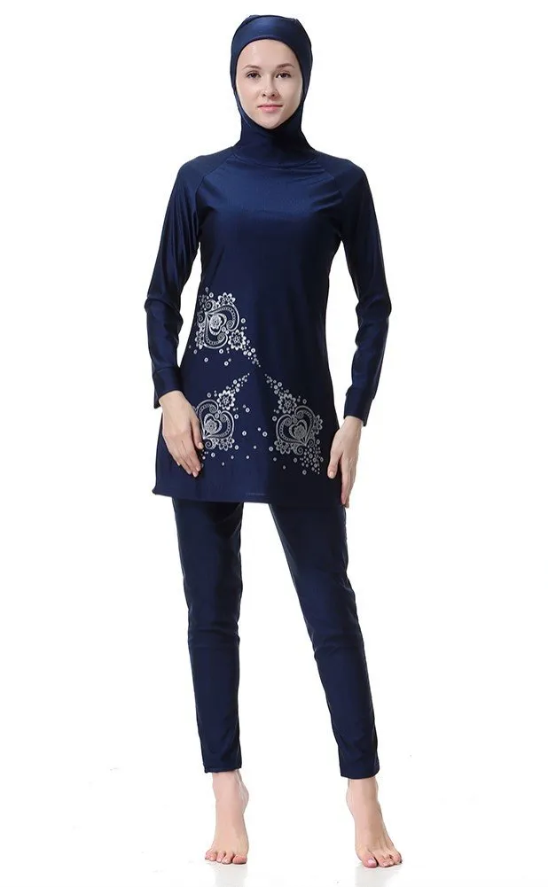WOWDECOR Burkini Costume da Bagno Islamico Copertura Completa, Blu Navy, 2XL(Height: 5'6"-5'9") - immagine 1