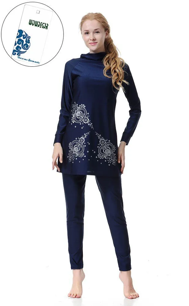 WOWDECOR Burkini Costume da Bagno Islamico Copertura Completa, Blu Navy, 2XL(Height: 5'6"-5'9") - immagine 4