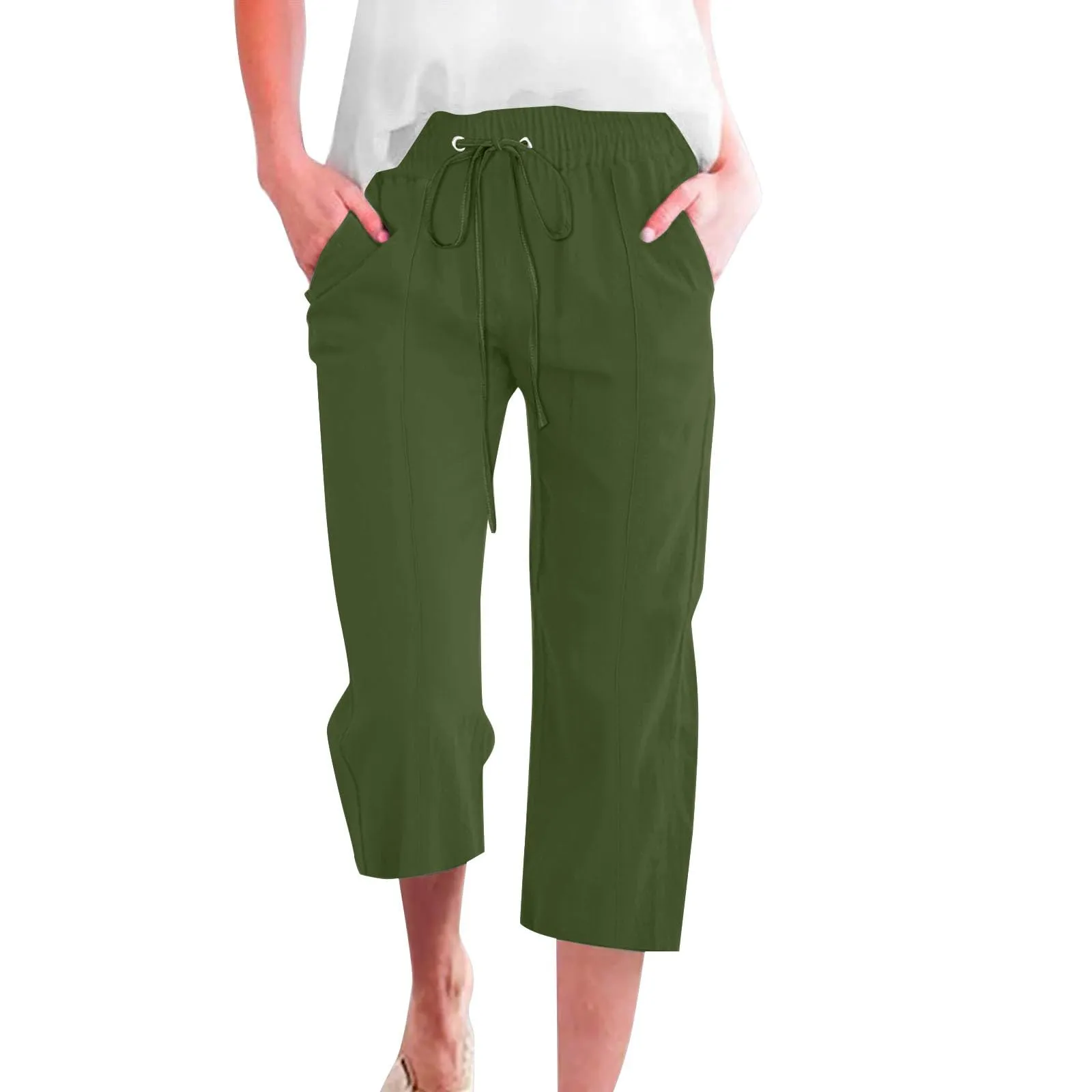 HEONSATI Pantaloni Pinocchietto Donna Sportivi Estivi in Cotone e Lino 3/4 Capri Bermuda Larghi con Coulisse Regolabile - immagine 1