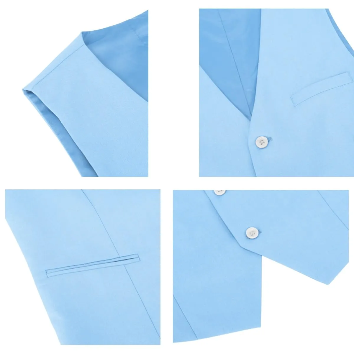 YOUTHUP Abito Uomo 3 Pezzi Slim Fit Blazer Panciotto Pantaloni Azzurro XL - immagine 5