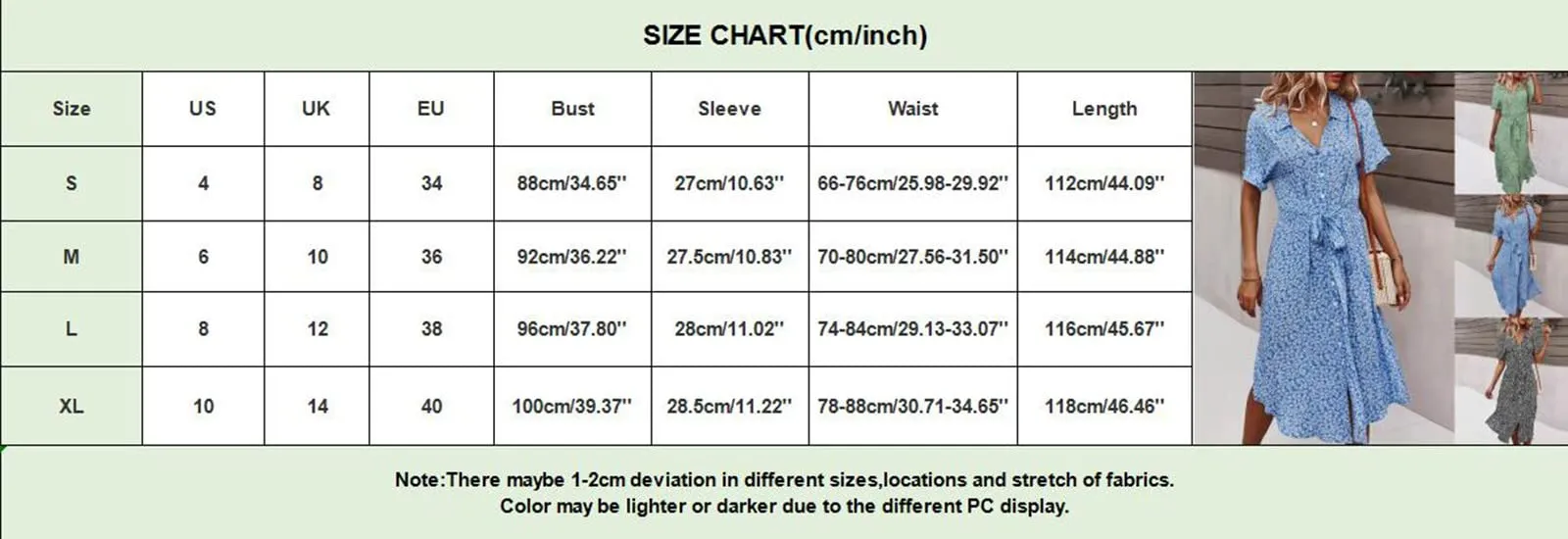 Abito estivo da donna bohémien a fiori, scollo a V, maniche corte, con cintura, Blu, L - immagine 4