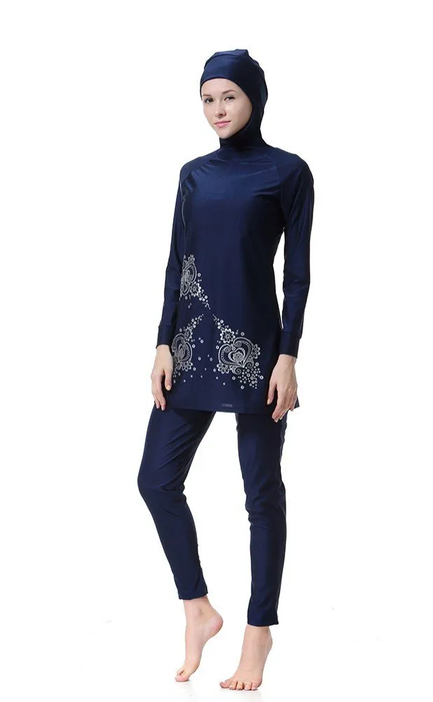 WOWDECOR Burkini Muslim Swimwear for Women and Girls, Navy Blue, S(Height: 4'9"-5'2") - immagine 2