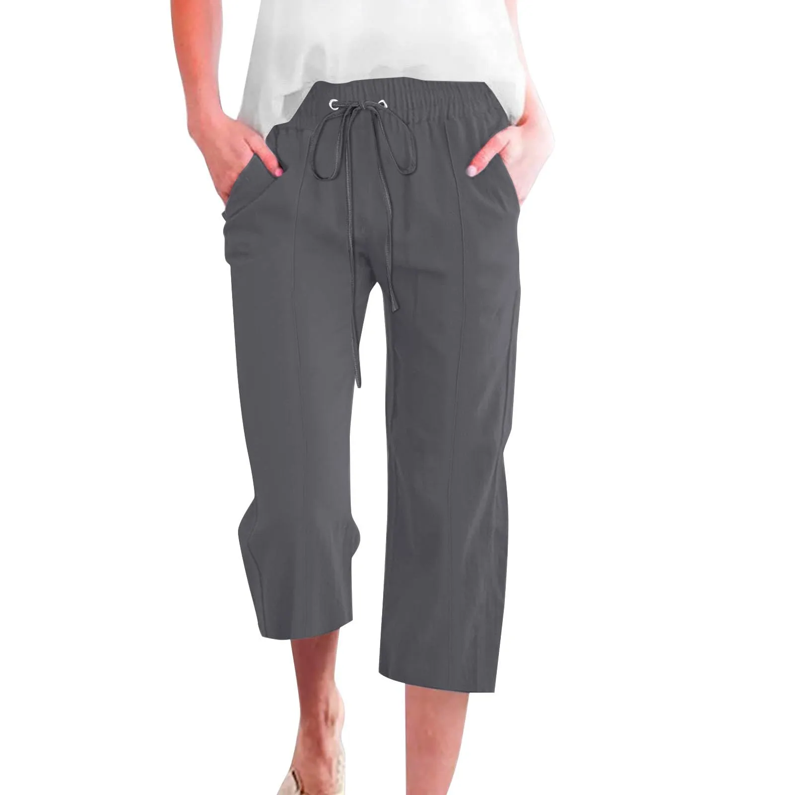 HEONSATI Donna Pantaloni Pinocchietto Estivi in Cotone e Lino 3/4 Capri Casual - immagine 1