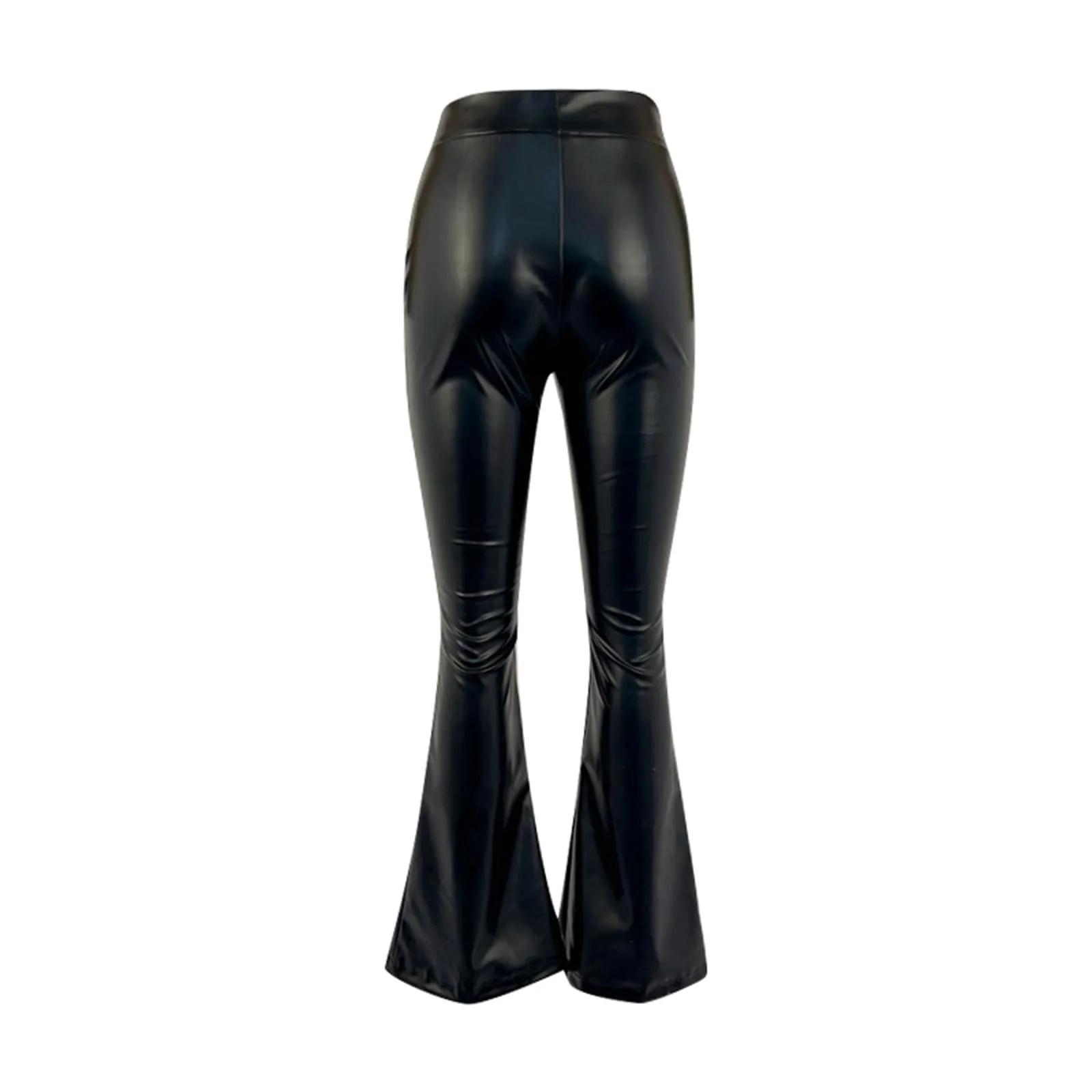 Duohropke Pantaloni a zampa in similpelle a vita alta per donna, Nero, XL - immagine 6