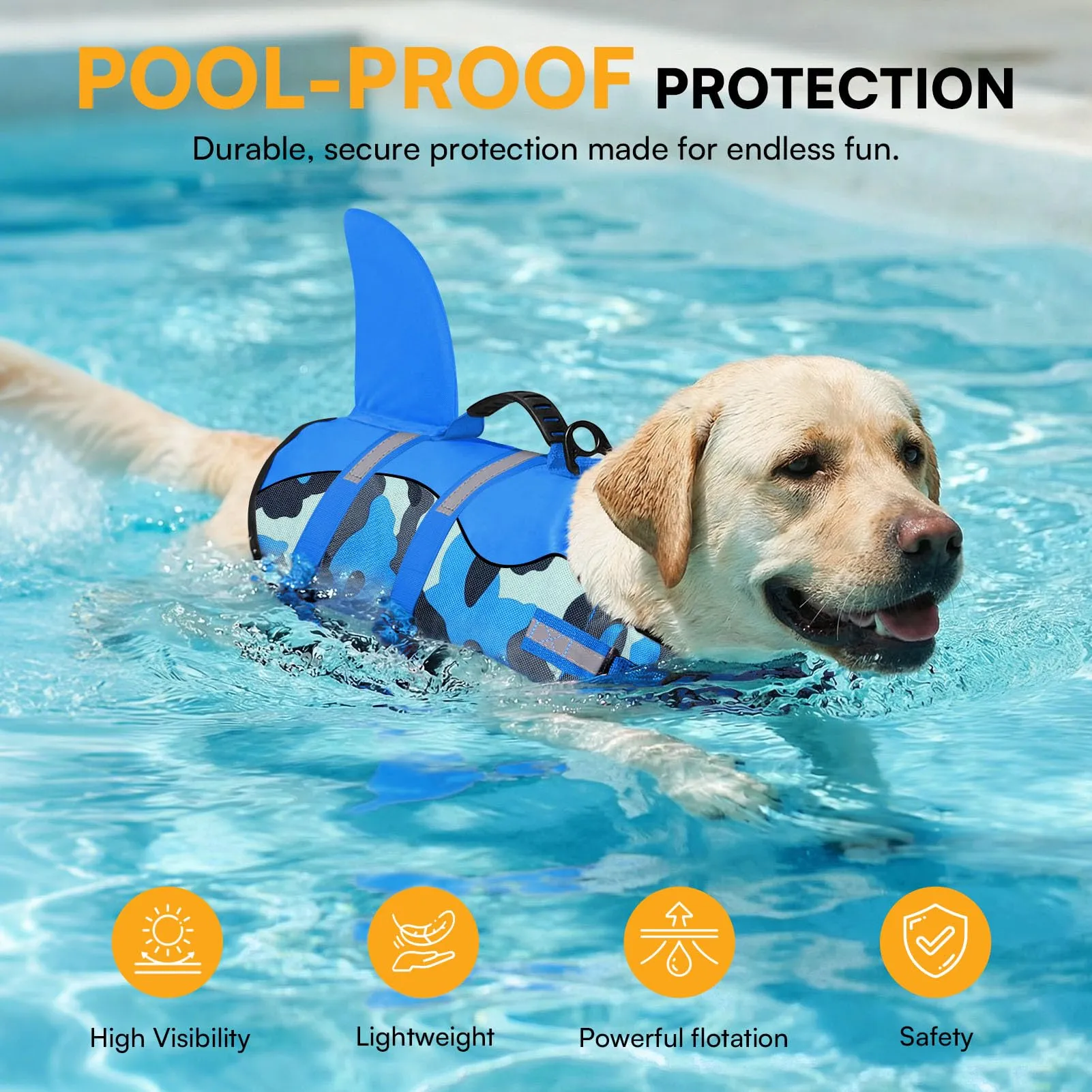 Queenmore Giubbotto di salvataggio per cani in ripstop con pinna di squalo, blu mimetico, taglia M - immagine 7