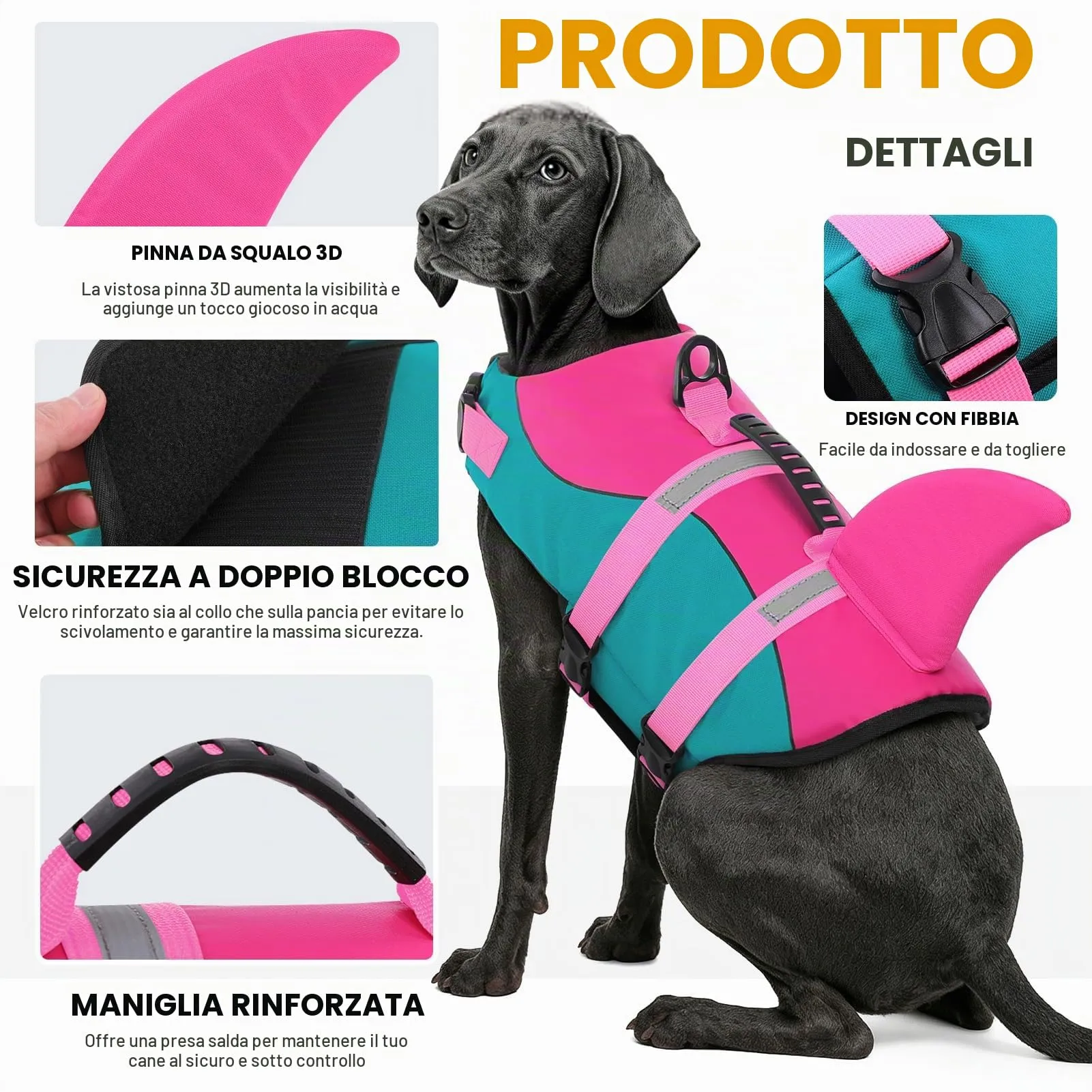 Queenmore Giubbotto Salvagente per Cani Ripstop Design Squalo, Pavone, M - immagine 3