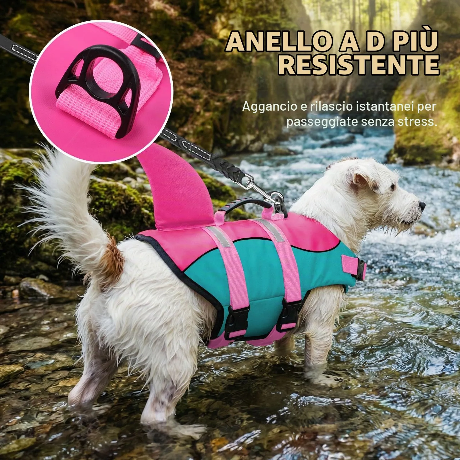 Queenmore Giubbotto Salvagente per Cani Ripstop Design Squalo, Pavone, M - immagine 4