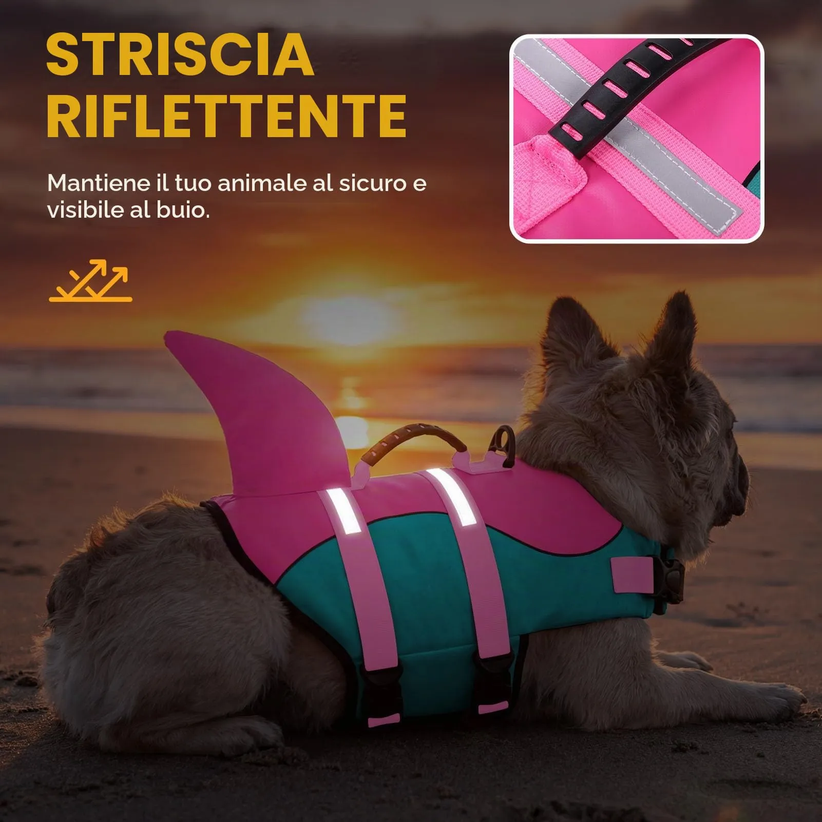 Queenmore Giubbotto Salvagente per Cani Ripstop Design Squalo, Pavone, M - immagine 5