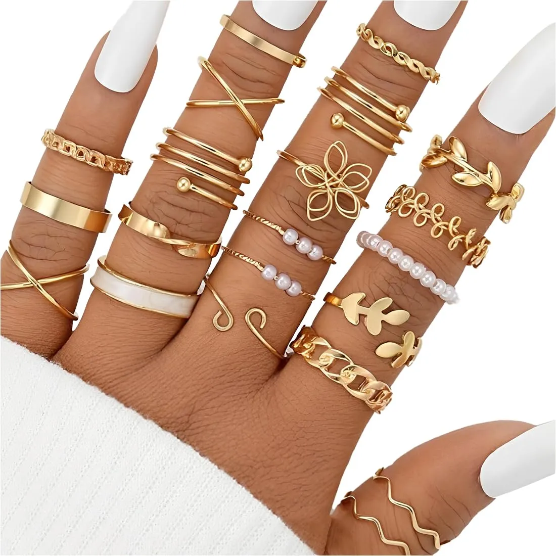 XUZOPIM Set di 21 Anelli Donna in Acciaio Inossidabile Vintage Retro Stackable Oro Giallo - immagine 1