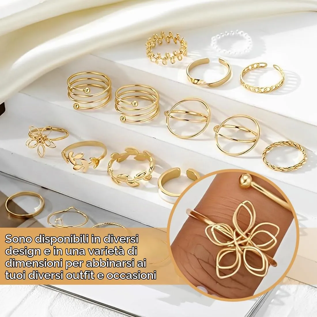 XUZOPIM Set di 21 Anelli Donna in Acciaio Inossidabile Vintage Retro Stackable Oro Giallo - immagine 3