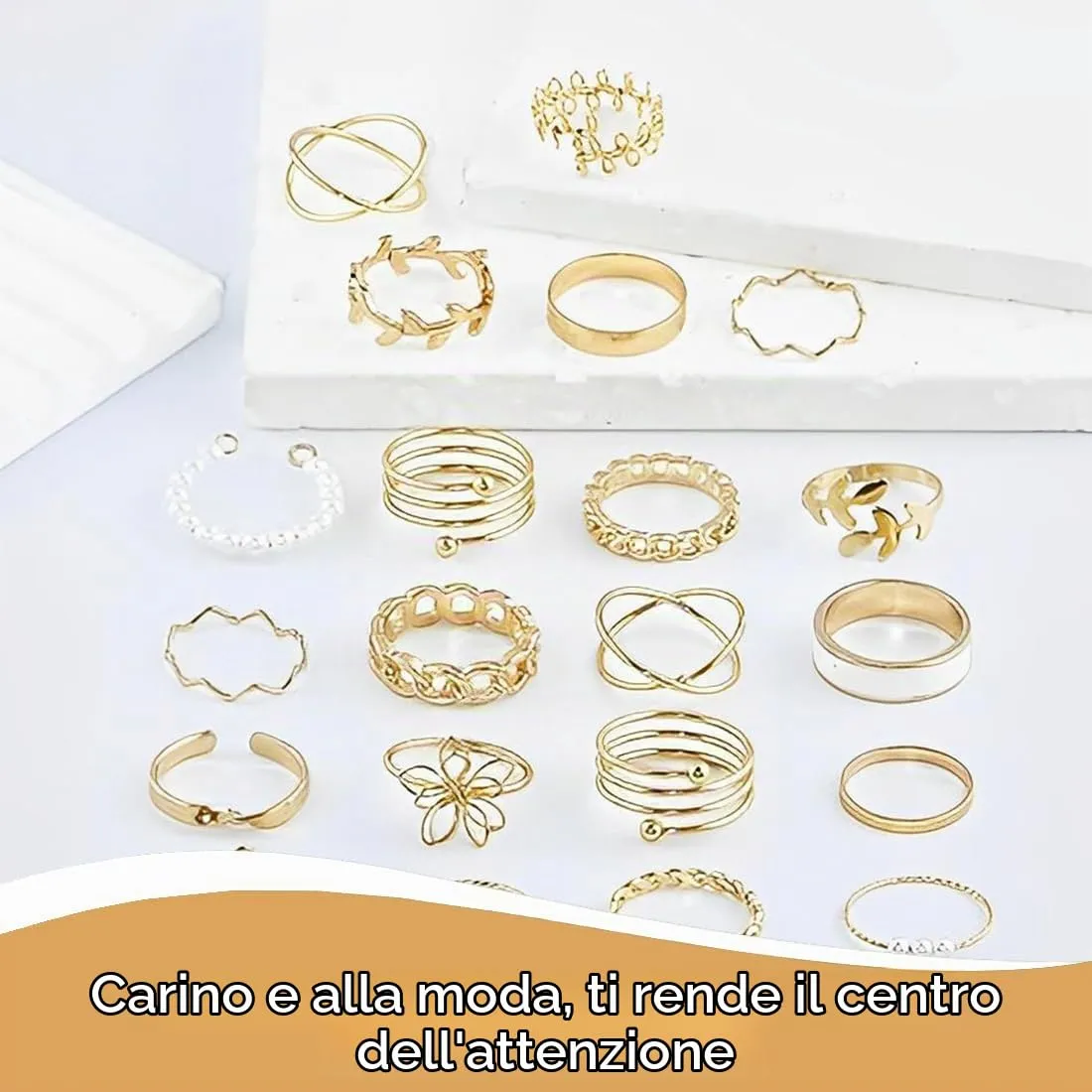 XUZOPIM Set di 21 Anelli Donna in Acciaio Inossidabile Vintage Retro Stackable Oro Giallo - immagine 4