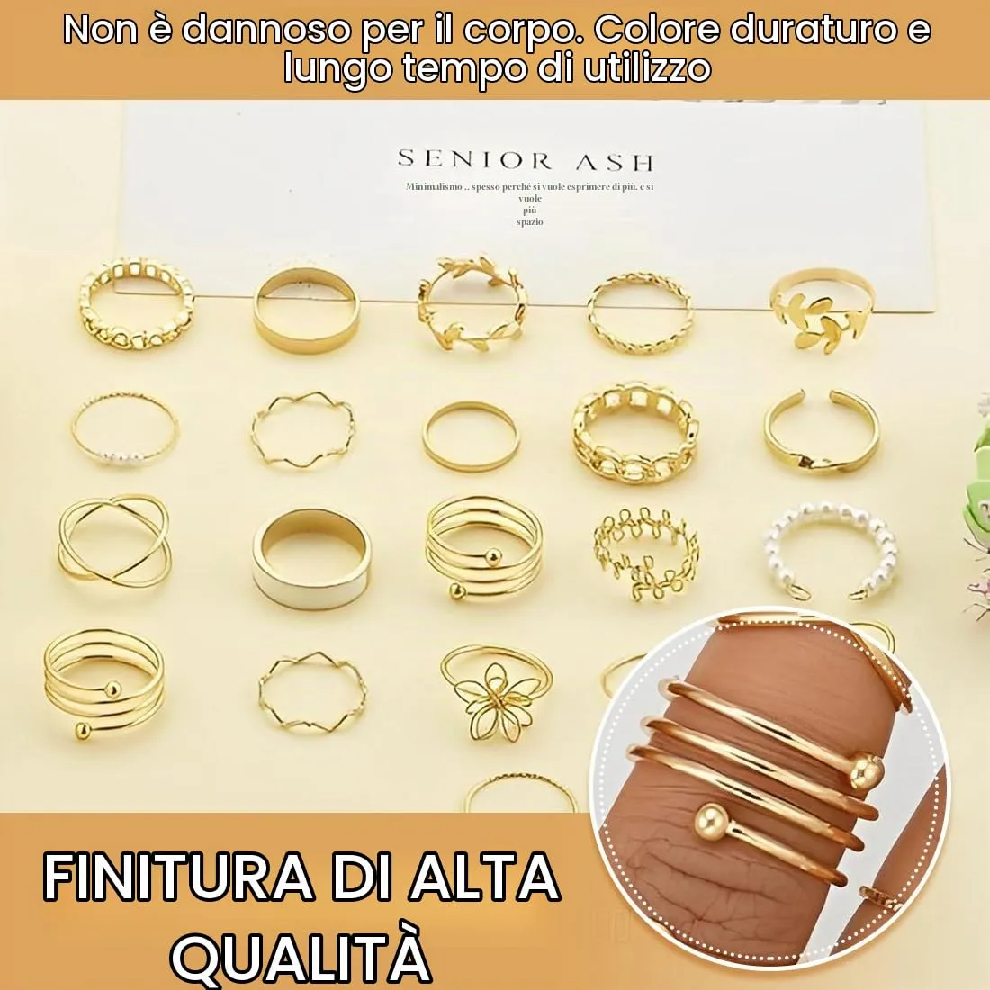 XUZOPIM Set di 21 Anelli Donna in Acciaio Inossidabile Vintage Retro Stackable Oro Giallo - immagine 5