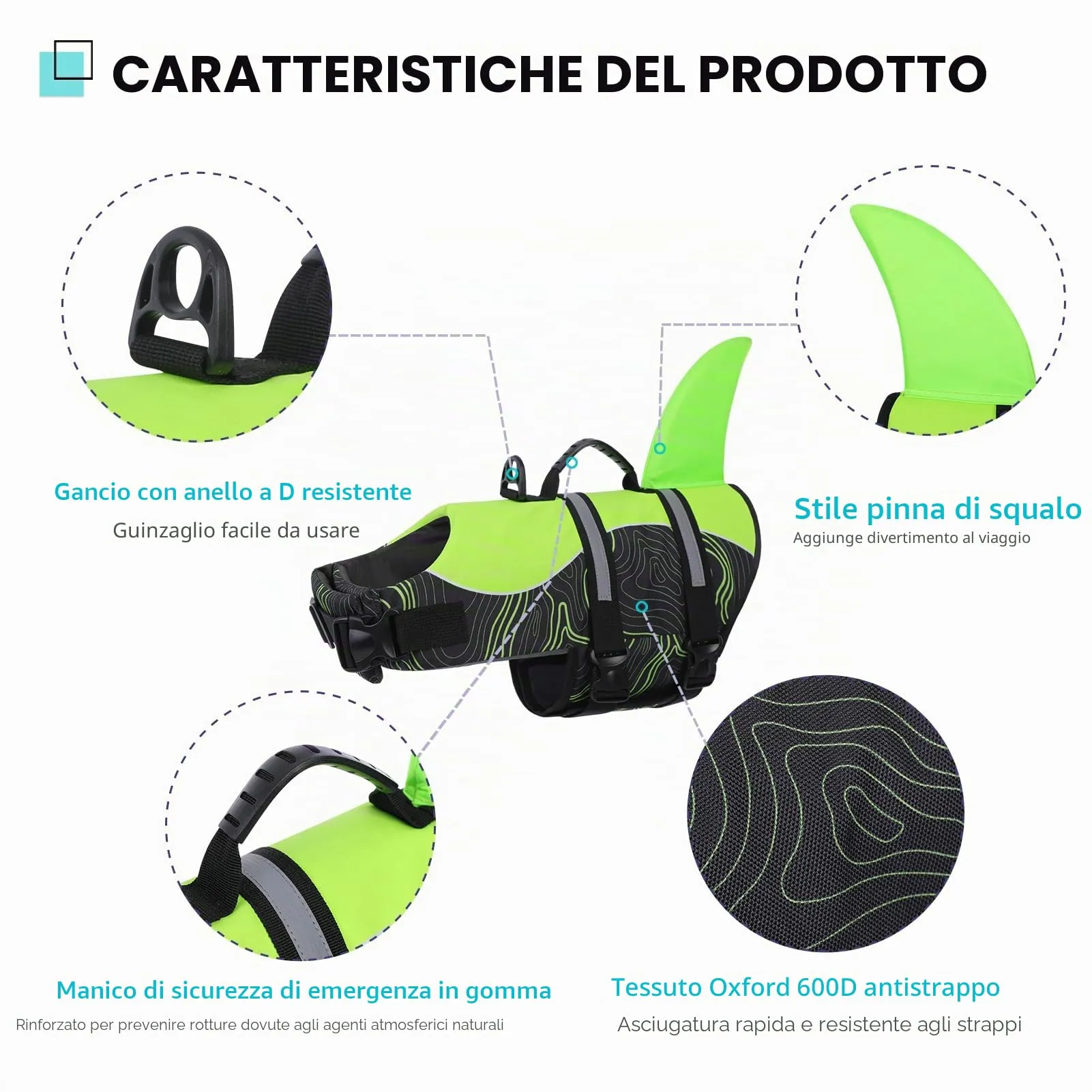 Queenmore Salvagente Per Cani Regolabile Ripstop, Greenblack, M - immagine 4