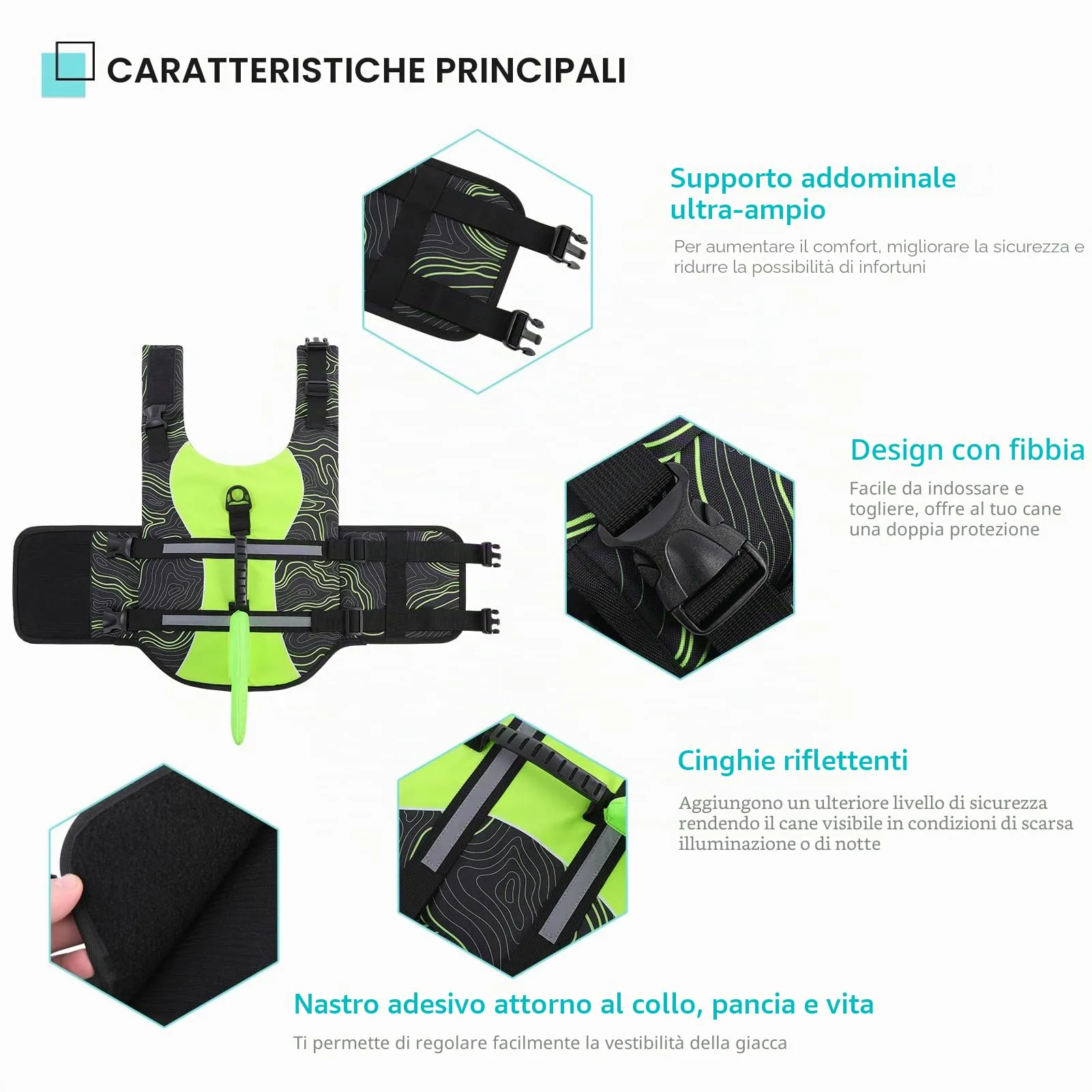 Queenmore Salvagente Per Cani Regolabile Ripstop, Greenblack, M - immagine 5