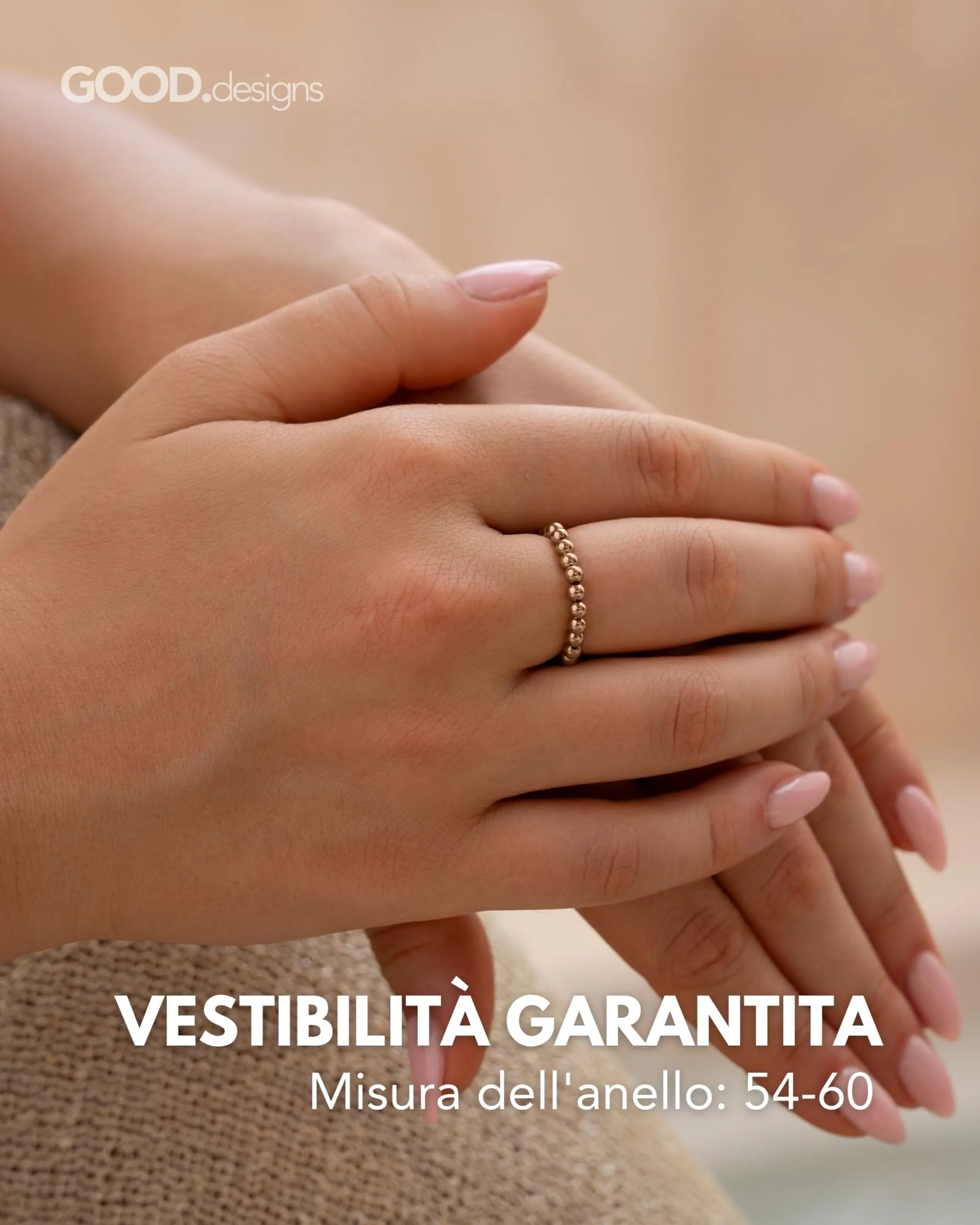 GD GOOD.designs Anello antistress in acciaio inox con perline 3 mm, Oro rosa 18K, Misura 54-60 - immagine 5