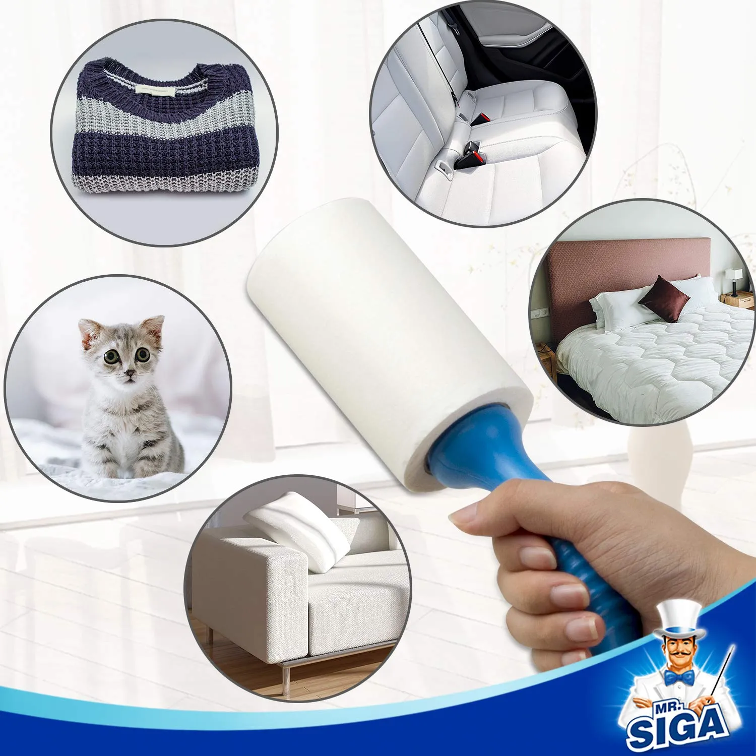 MR.SIGA Rullo Antipelo Extra Adesivo per Peli Animali, Confezione da 5, Blu - immagine 5