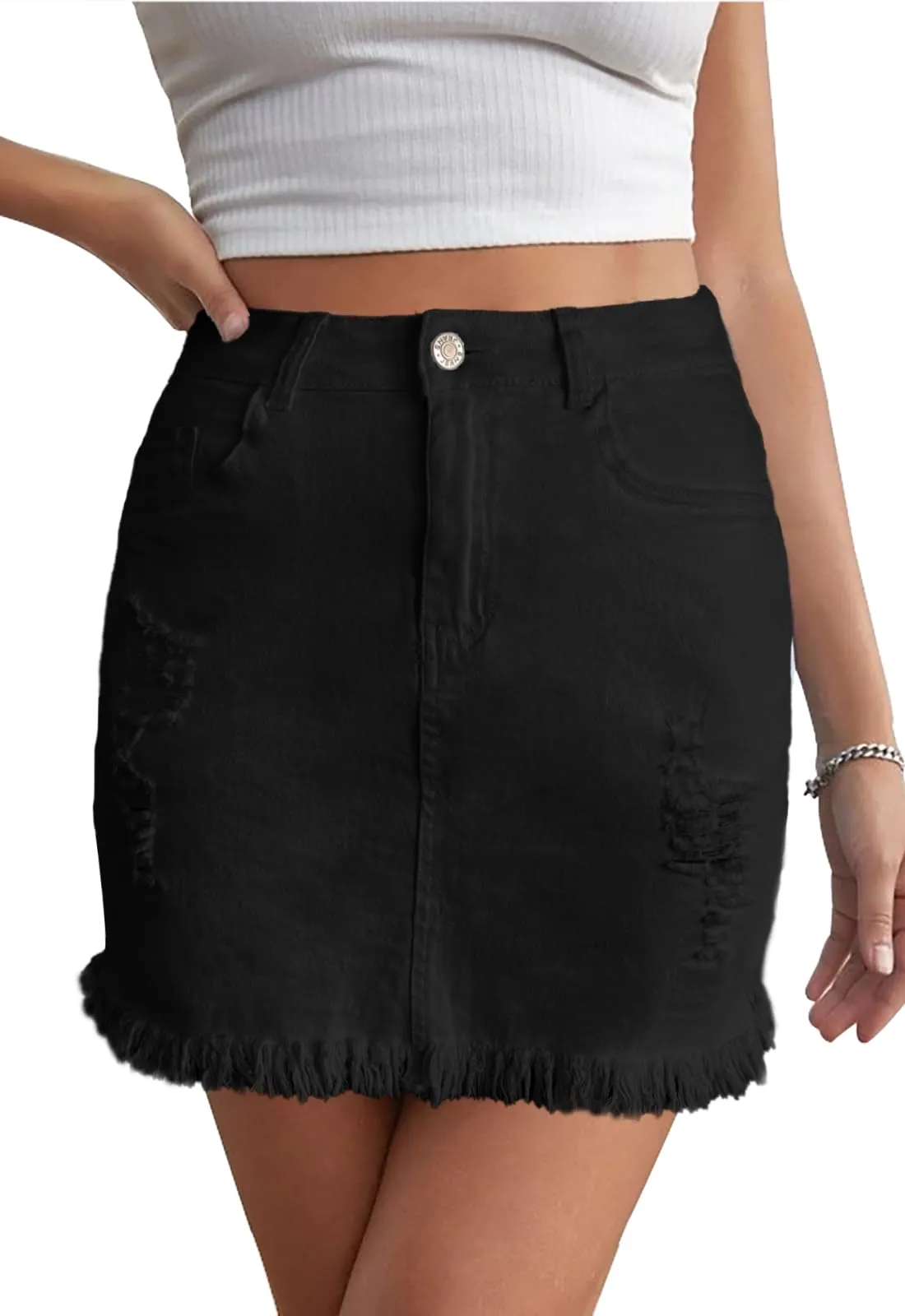 Alaster Queen Minigonna in Jeans da Donna Elasticizzata con Tasche, Nero, M - immagine 1